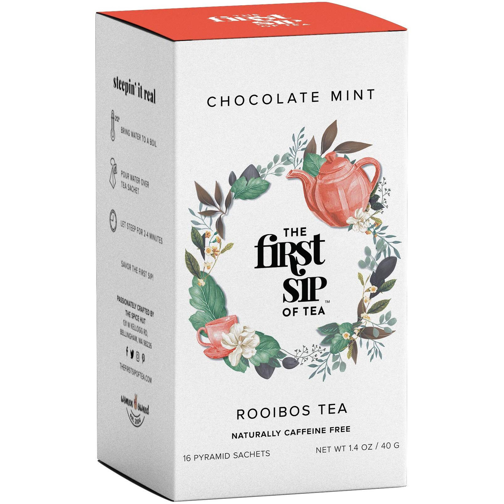 Chocolate Mint Rooibos, Tea Bags, Caffeine Free, Hot & Iced Tea, Antioxidants - 16 Cups | The Spice Hut, First Sip Of Tea
