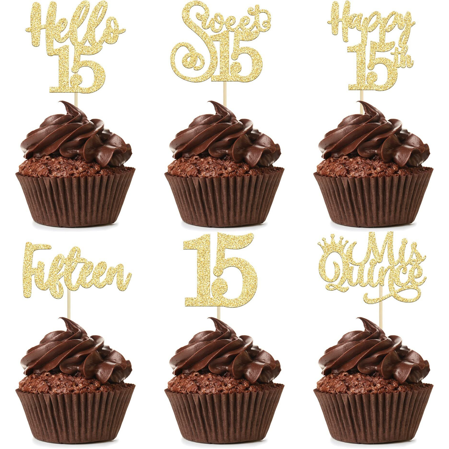 36Pcs 15Th Birthday Cupcake Toppers Sweet 15 Hello 15 Cake Toppers Fifteen Happy 15Th Cupcake Picks 15Th Birthday Cake Decorations Supplies Gold