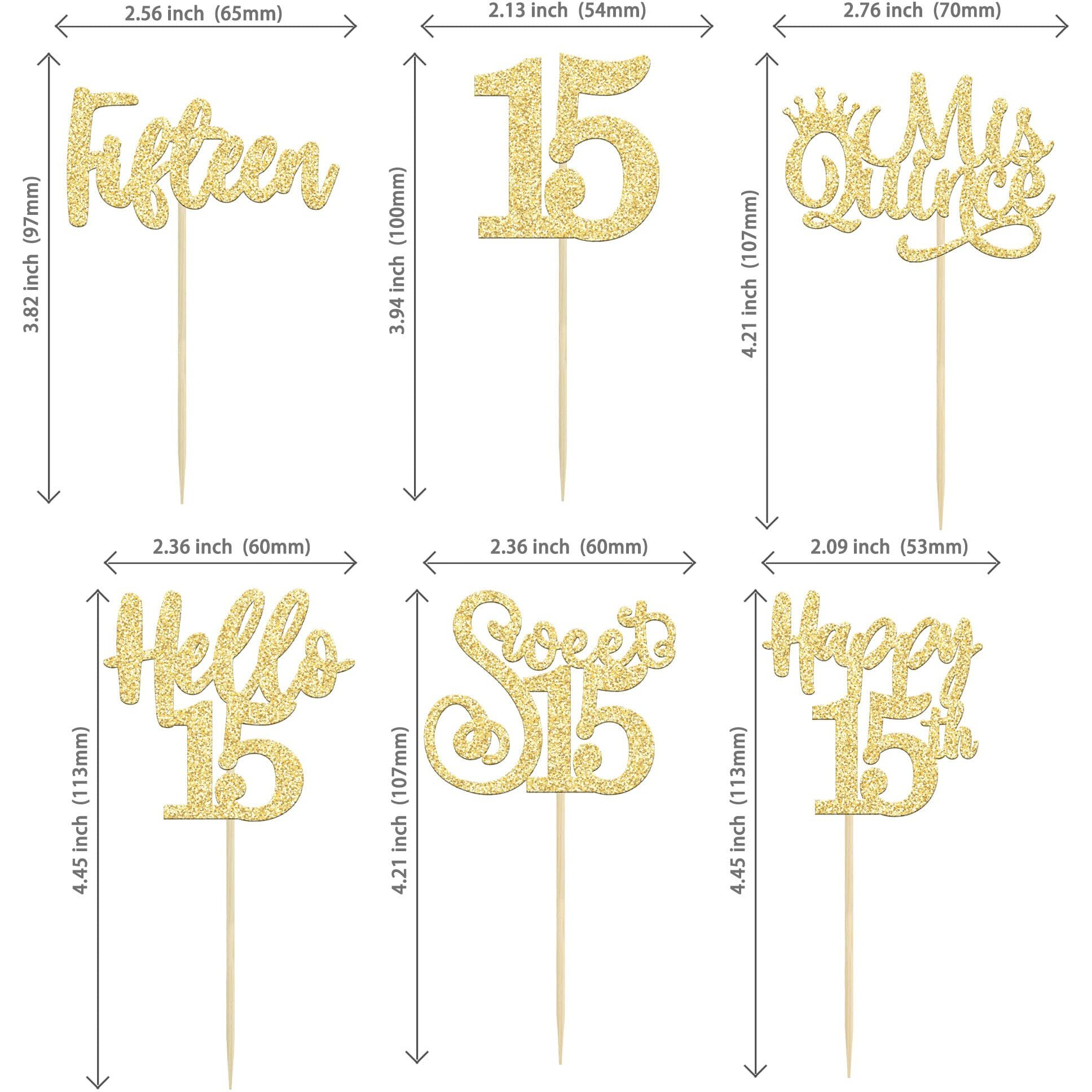 36Pcs 15Th Birthday Cupcake Toppers Sweet 15 Hello 15 Cake Toppers Fifteen Happy 15Th Cupcake Picks 15Th Birthday Cake Decorations Supplies Gold