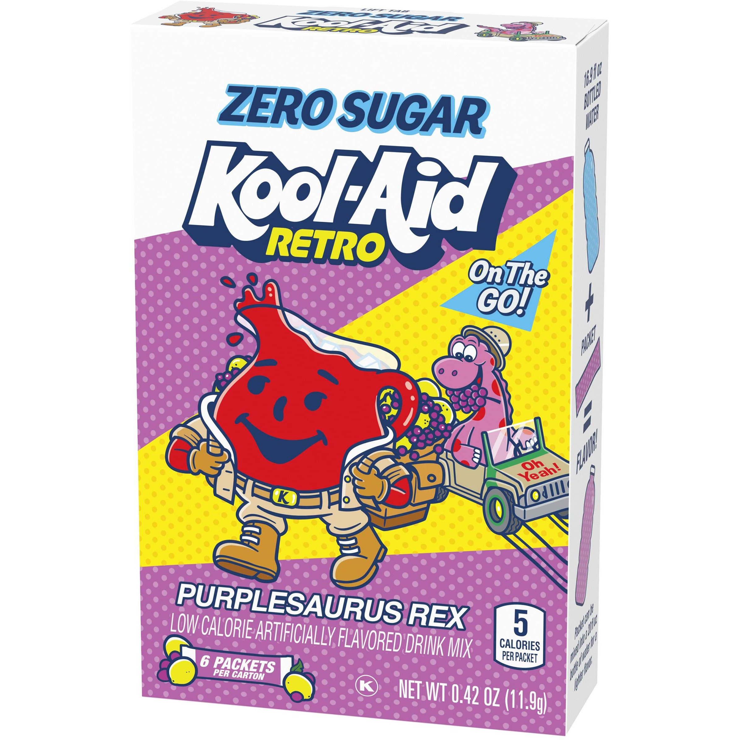 Kool-Aid Retro Purplesaurus Rex Grape Lemonade Zero Sugar Artificially Flavored Powdered Soft Drink Mix, 6 Ct On-The-Go-Packets