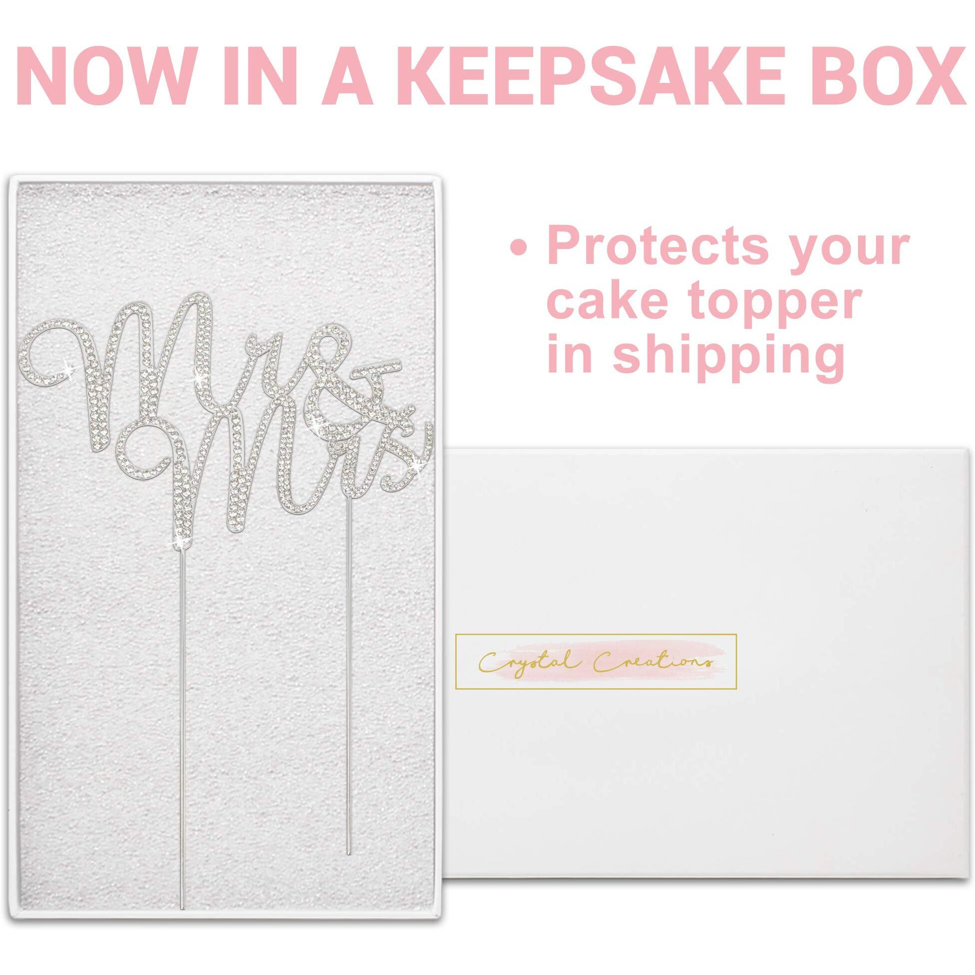 Mr And Mrs Wedding Cake Topper - Premium Silver Metal - Sparkly Wedding Bridal Shower Or Anniversary Cake Topper - Now Protected In A Box