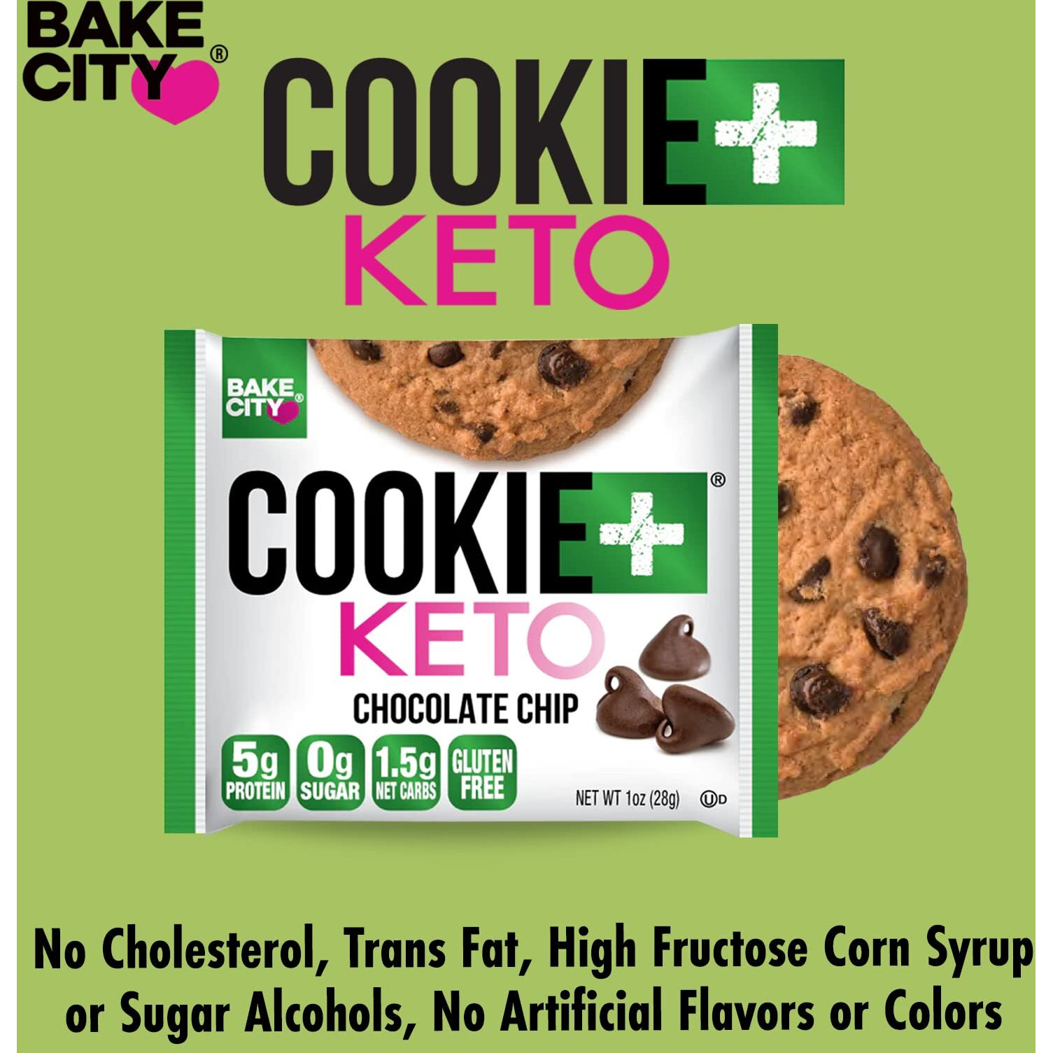 Bake City Cookie Plus Keto | 1Oz Chocolate Chip Cookies (12 Pack), Gluten Free, 0G Sugar, Only 1.5G Net Carbs, Good Fats, 5G Protein, Kosher, No Artificial Flavors