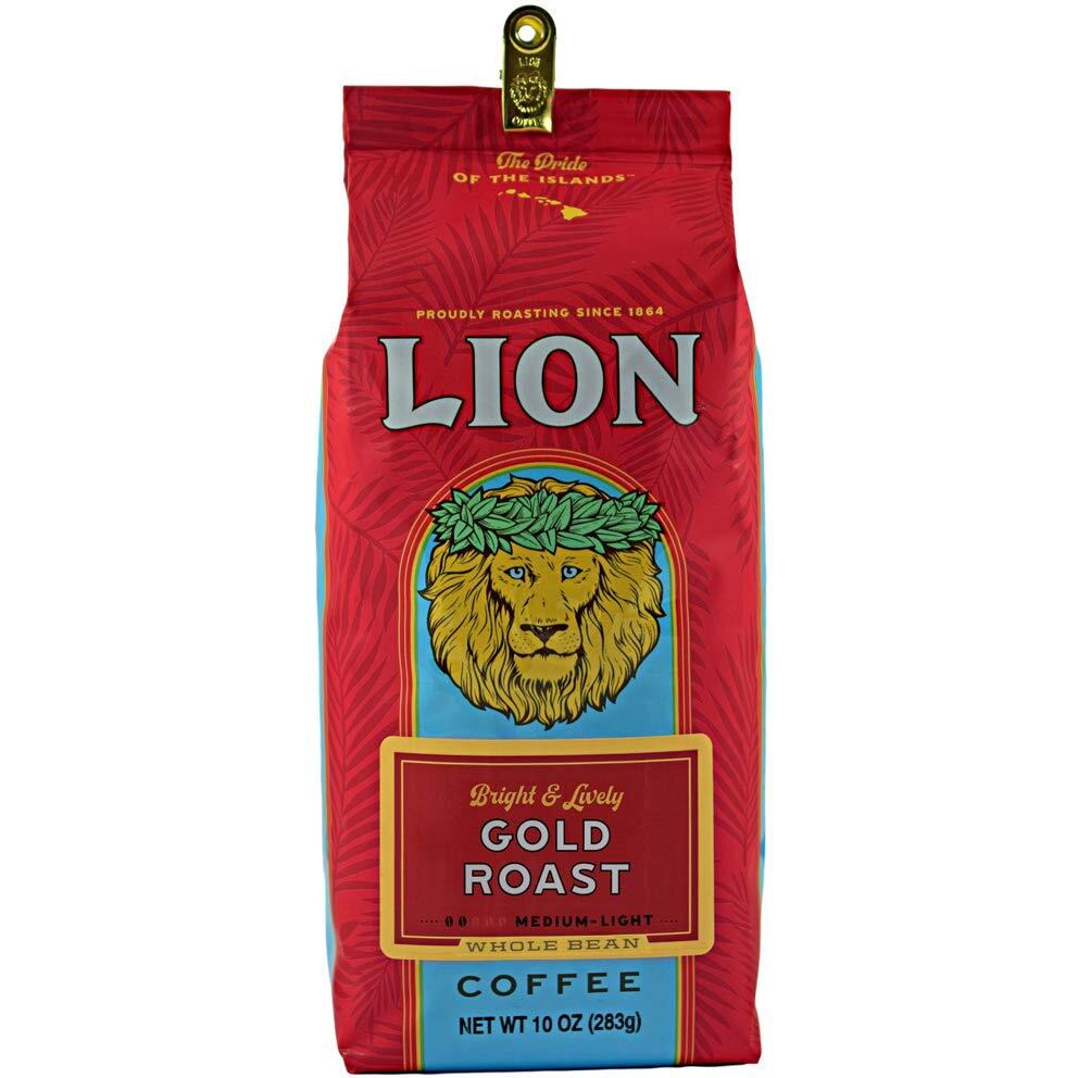 Lion Coffee Gold Roast Whole Bean Coffee, Medium-Light Roast, A Taste Of Aloha - 10 Ounce Bag
