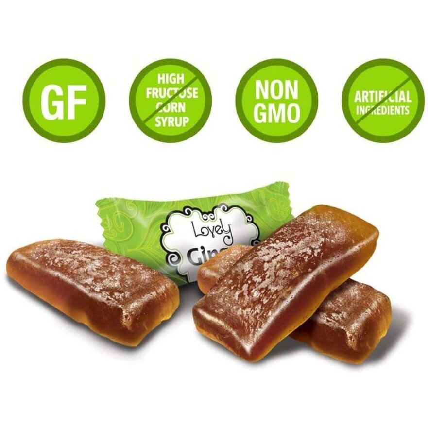 Lovely Candy Co. Original Ginger Chews, Made With Real Ginger, Individually Wrapped Ginger Candy, 14Oz (Pack Of 1) | Gluten-Free, Non-Gmo, No Artificial Ingredients, No High Fructose Corn Syrup | Simply Made With 3 Ingredients