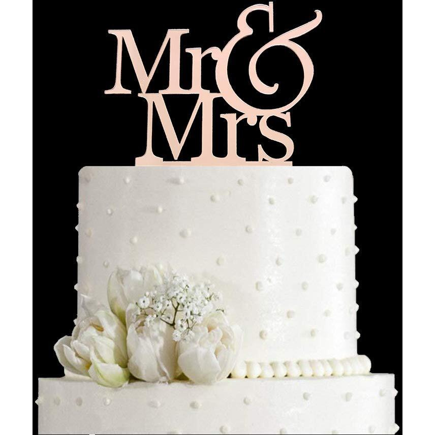 Mr And Mrs Cake Topper, Bride And Groom Sign Wedding Engagement Cake Toppers Decorations (Mirror Rose Gold Acrylic)