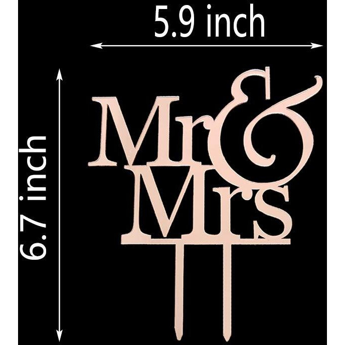 Mr And Mrs Cake Topper, Bride And Groom Sign Wedding Engagement Cake Toppers Decorations (Mirror Rose Gold Acrylic)