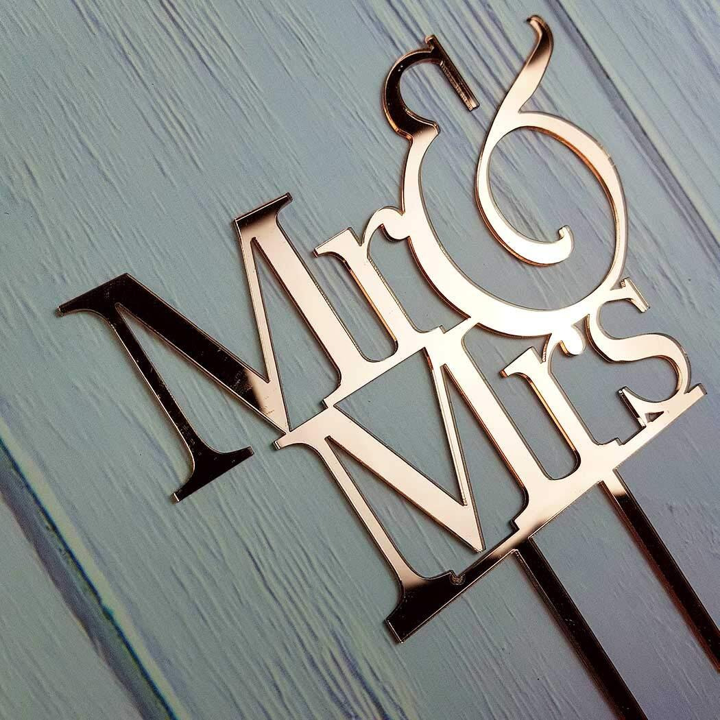 Mr And Mrs Cake Topper, Bride And Groom Sign Wedding Engagement Cake Toppers Decorations (Mirror Rose Gold Acrylic)