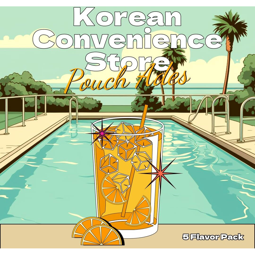 Korean Covenienve Store Drink Pouch Sampler Set - 5 Pack 10 Pack (Watermelon, Blueberry, Passion Mango, Kiwi, Pommegranate) + Dalgaru Yakgwa Mirror (Ade 5 Pack (Type B))