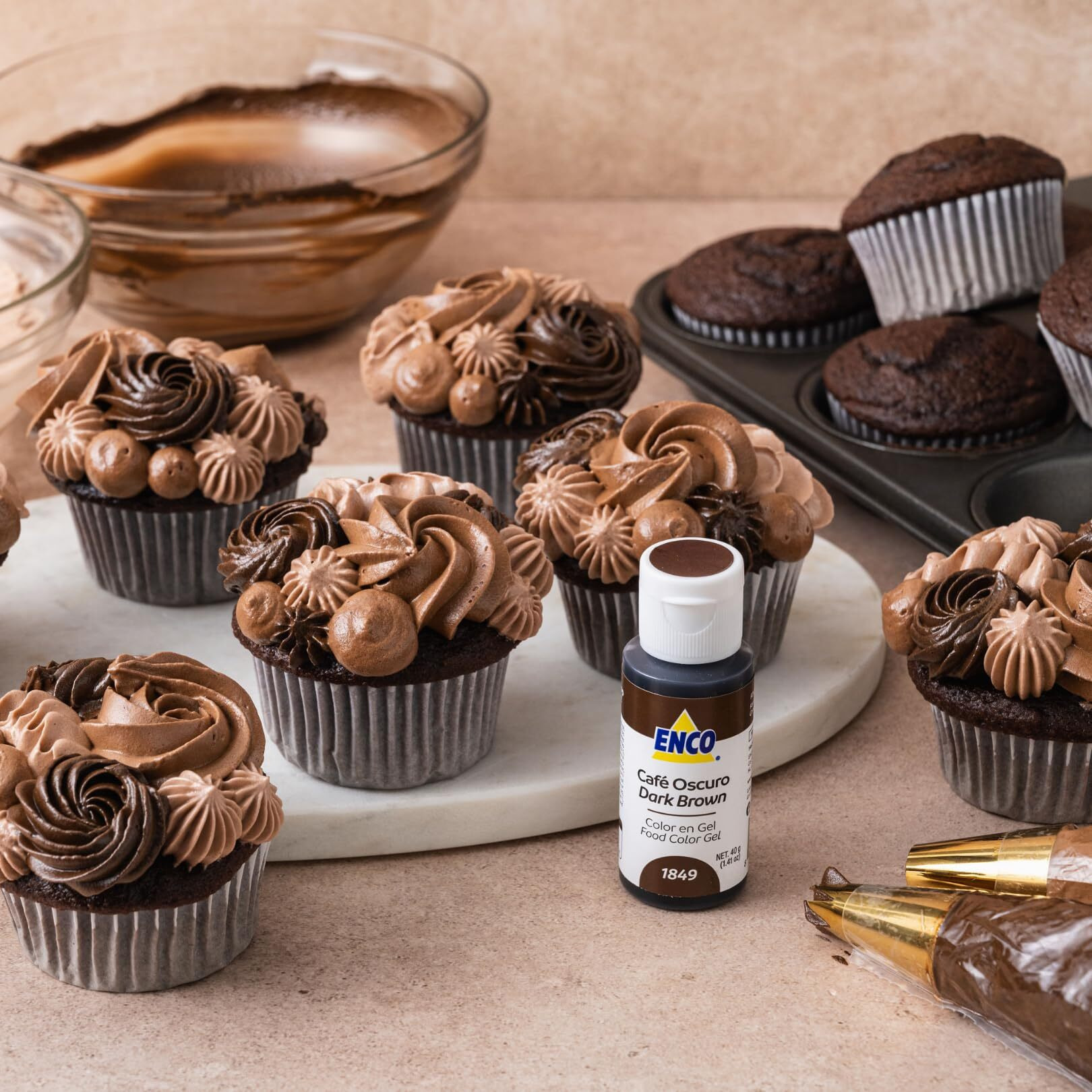 Enco Food Coloring Gel Dark Brown 8.8 Oz (250G) Concentrated, Vegan