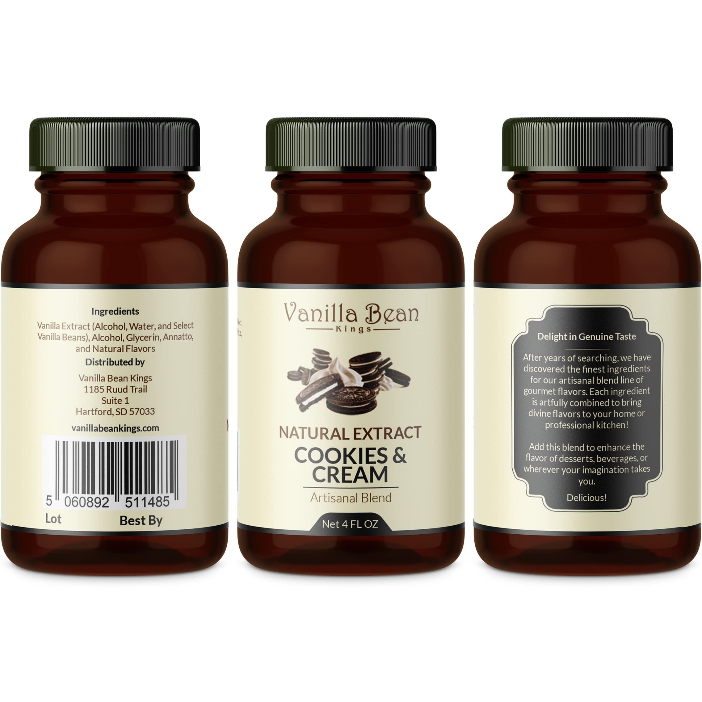 Pure Cookies & Cream Extract For Baking And Flavoring - 4 Oz - Premium Quality Natural Flavors For Baked Goods, Desserts, & Cooking