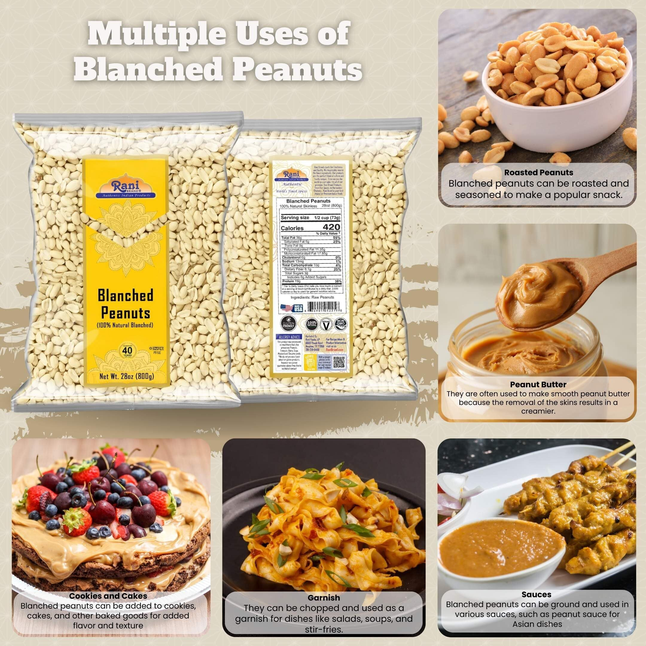 Rani Peanuts Skinless (Blanched, Uncooked) 28Oz (800G) ~ All Natural | Vegan | Gluten Friendly | Kosher | Fresh Product Of Usa ~ Spanish Grade Groundnuts