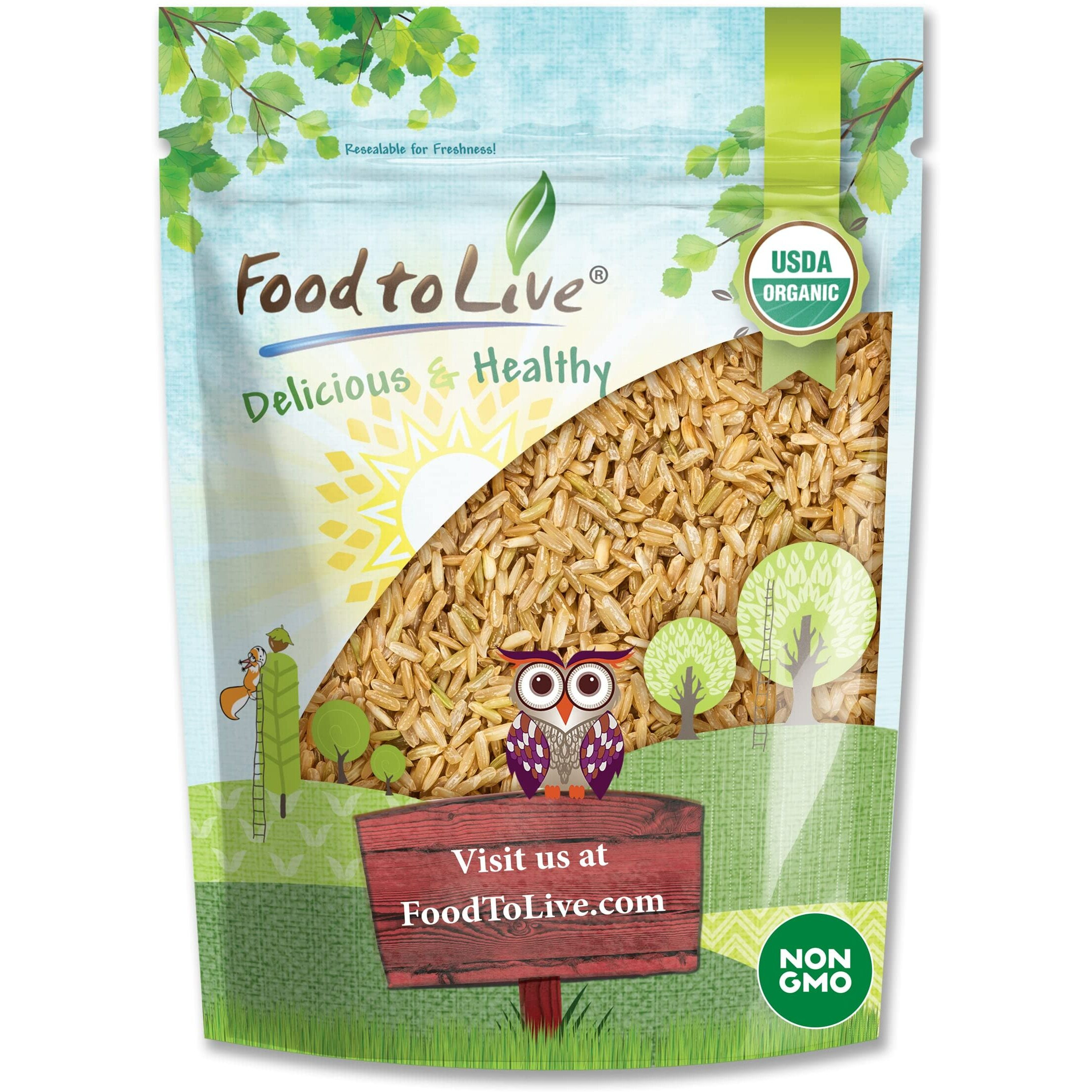 Food To Live - Organic Brown Basmati Rice, 4 Pounds Non-Gmo, Whole Grain, Long-Grain Rice Variety, Fragrant, Kosher, Vegan, Bulk. Less Starch Content. High In Dietary Fiber.