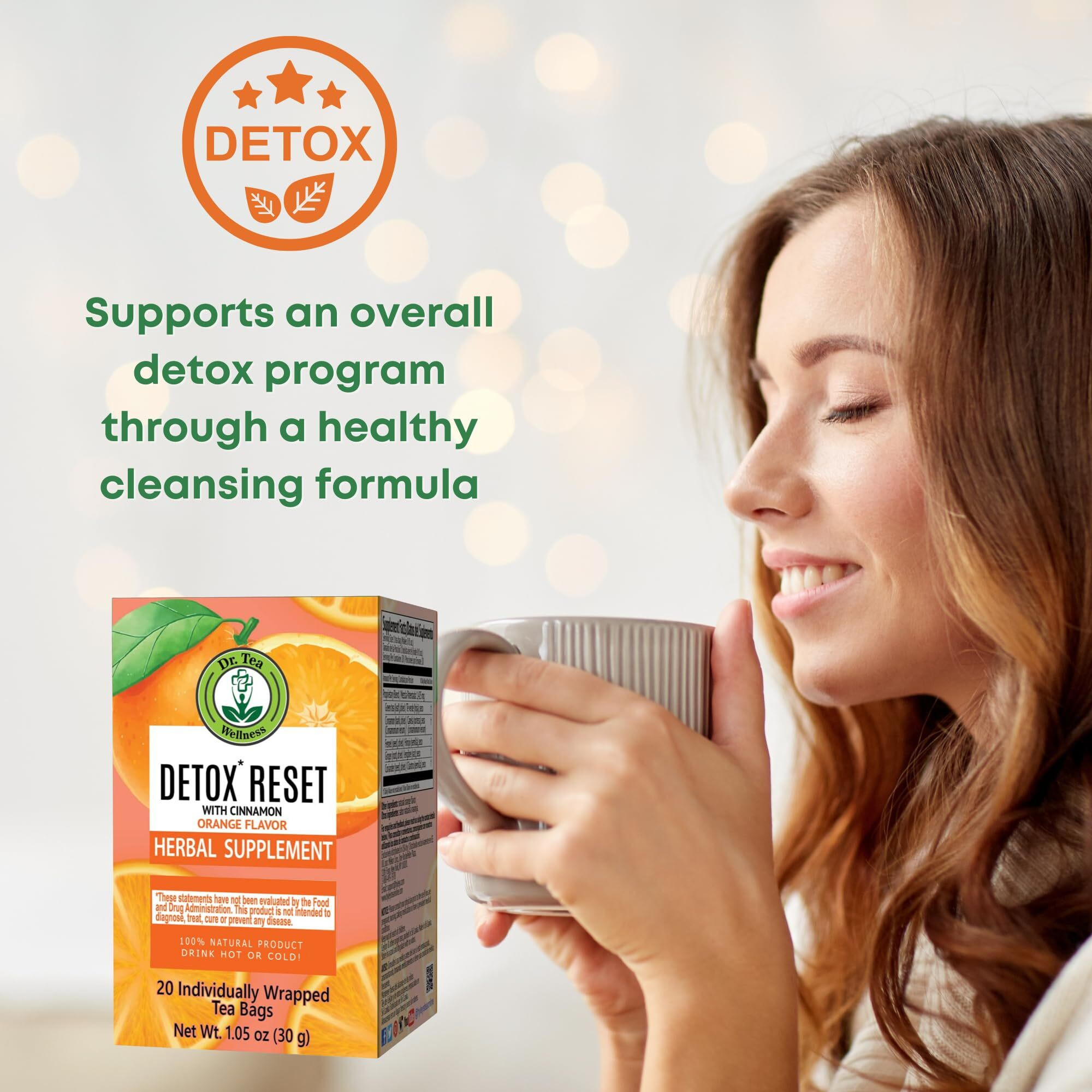 Dr. Tea Detox Reset Tea With Cinnamon - Orange Flavor - 20 Tea Bags