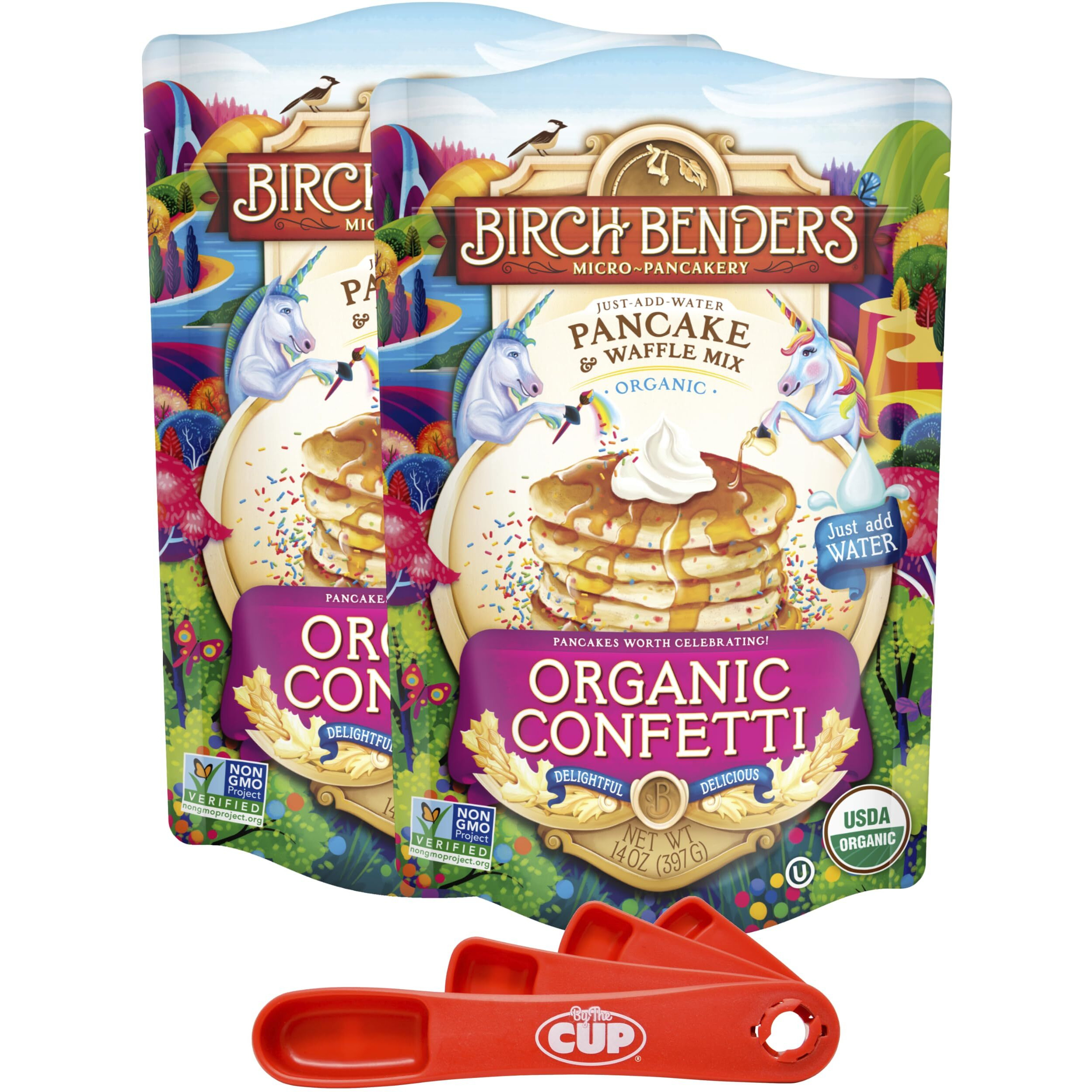 Birch Benders Organic Confetti Pancake And Waffles Mix, 14Oz (Pack Of 2) With By The Cup Measuring Spoons