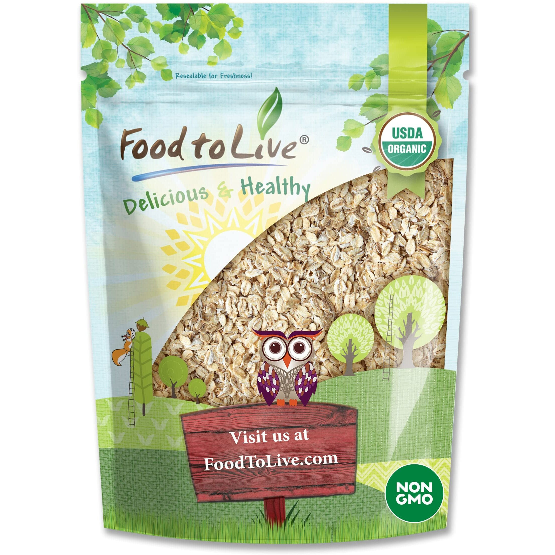 Food To Live Organic Rolled Oats, 2 Pounds - Old-Fashioned, 100% Whole Grain, Non-Gmo, Raw, Kosher, Bulk Oats. Perfect For Morning Oatmeal And Overnight Oats