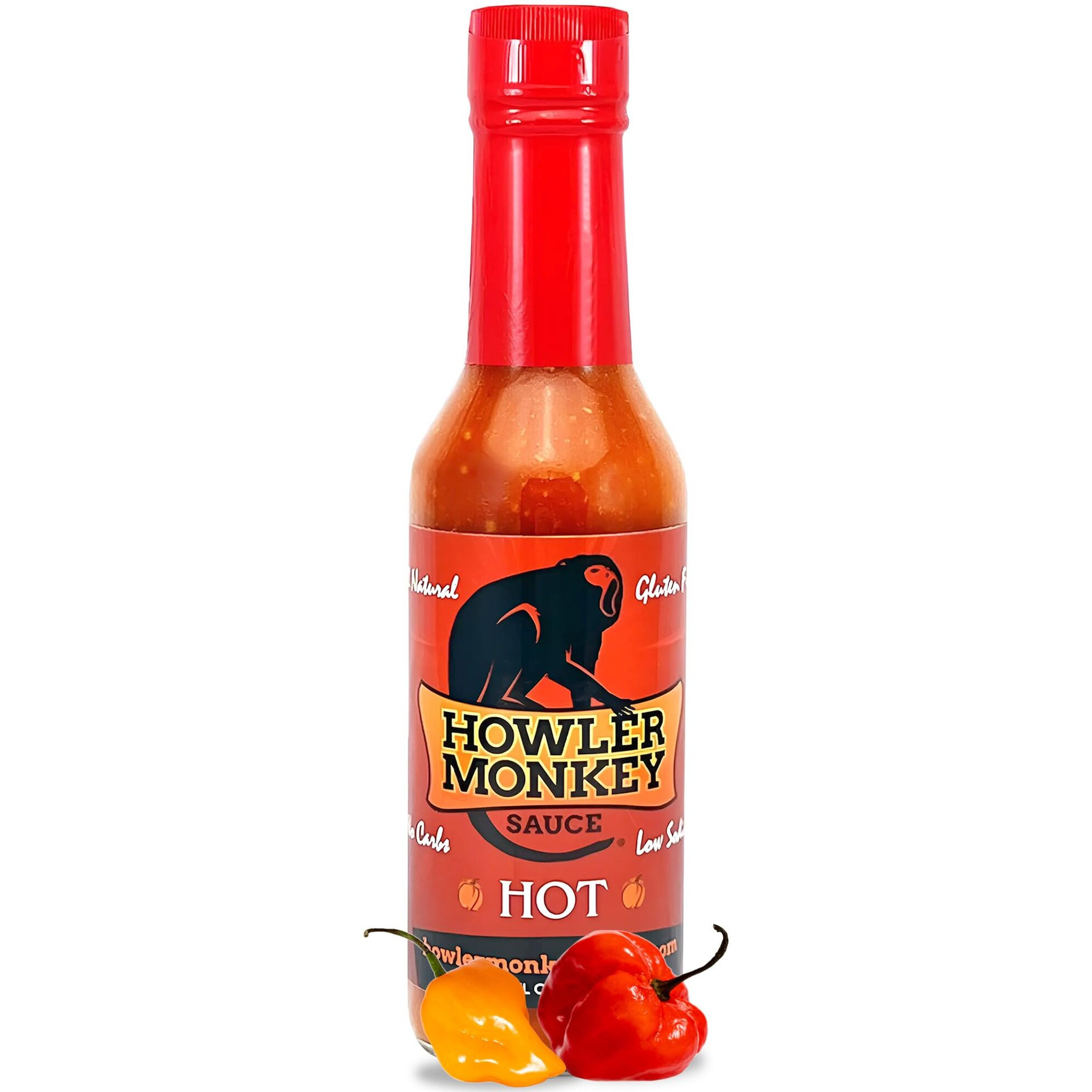 Howler Monkey Sauce Hot - Panamanian Style Hot Sauce With Aji Chombo Pepper - Gluten Free, No Carbs, Low Sodium - Caribbean Flavor -1 Pack 5Oz Bottles