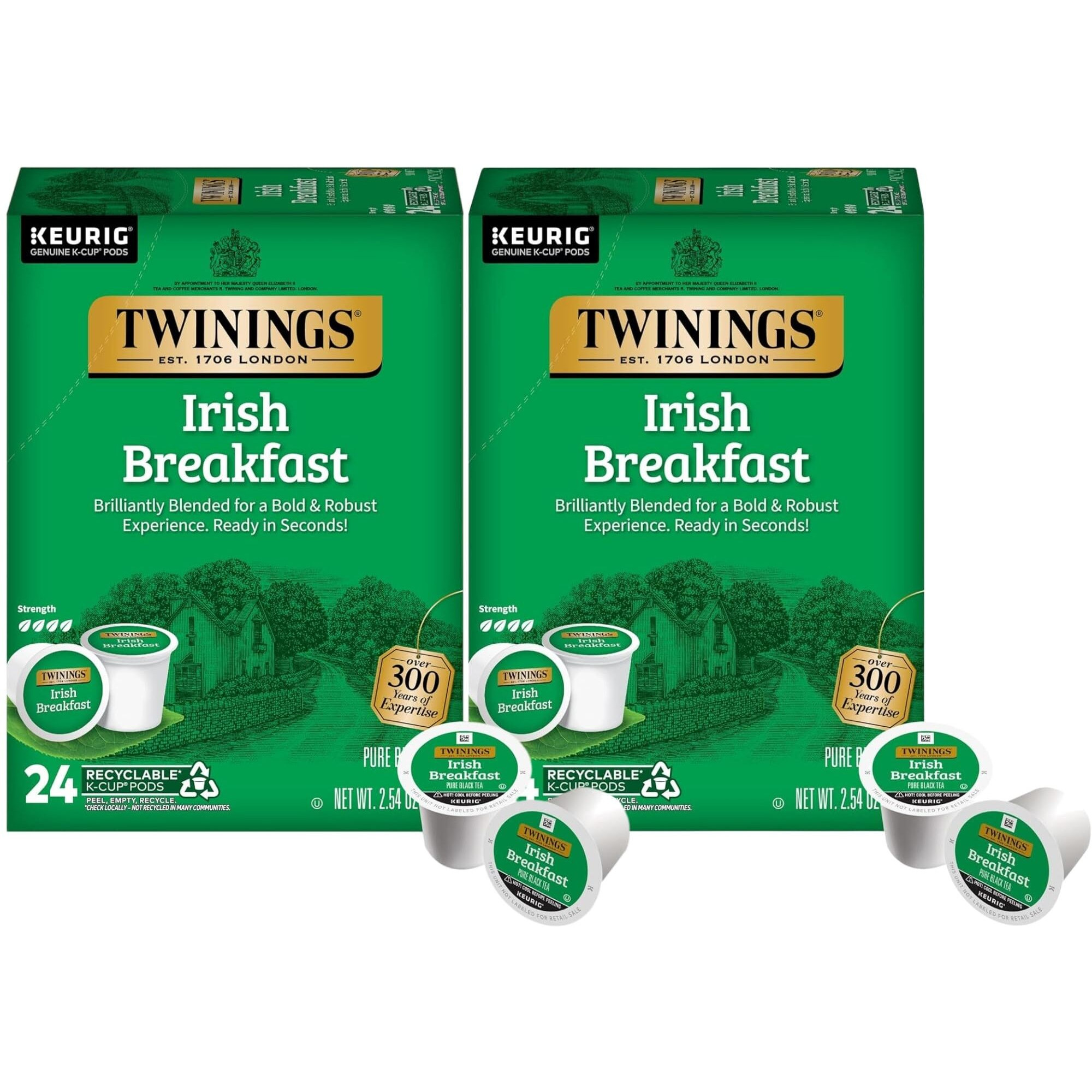 Twinings Irish Breakfast Tea K-Cup Pods For Keurig, Caffeinated Black Tea, Robust, Strong, Bold Flavour, 24 Count (Pack Of 2), Enjoy Hot Or Iced