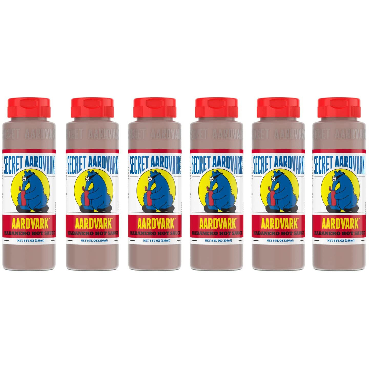 Secret Aardvark Habanero Hot Sauce - Habanero Peppers & Roasted Tomatoes, Medium Spiced Hot Sauce, Bbq Sauce, Non-Gmo, Low Sugar, Low Carb, Gluten-Free Hot Sauce & Marinade - 8 Fl Oz 6 Pack
