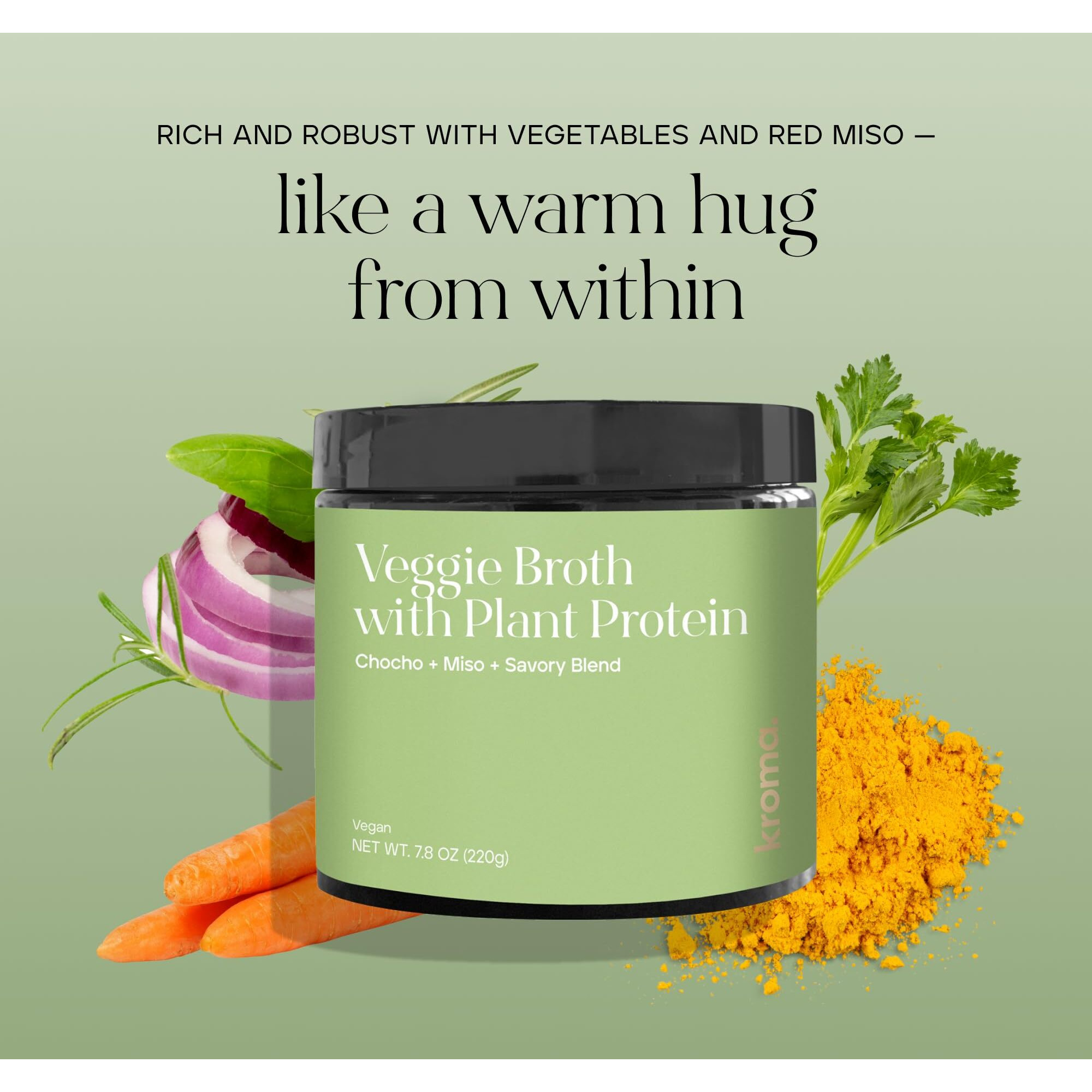 Kroma Vegetable Broth, Gluten Free, Vegan Food, Veggie Powder Mix With Red Miso, Veggies, Herbs, Plant Protein & Other Organic Ingredients, Supports Gut Health, Immunity & Energy, 12 Servings