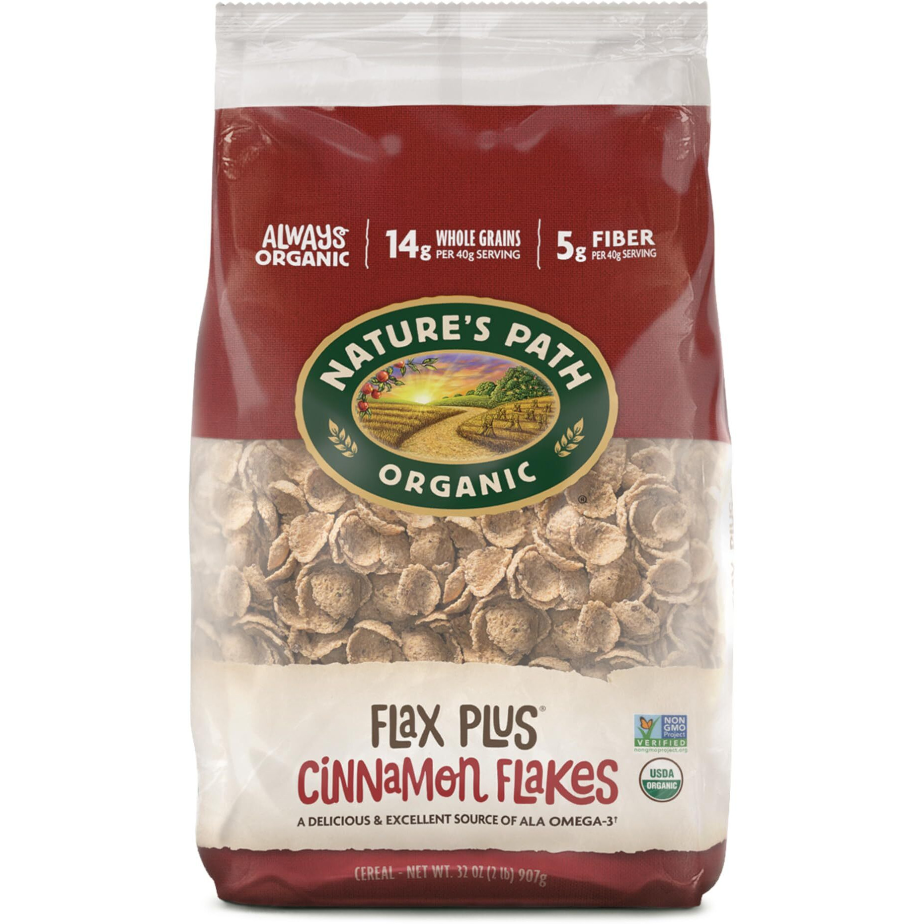 Nature's Path Flax Plus Cinnamon Flakes Cereal, Healthy, Organic, Gluten-Free, 32 Ounce (Pack Of 6)