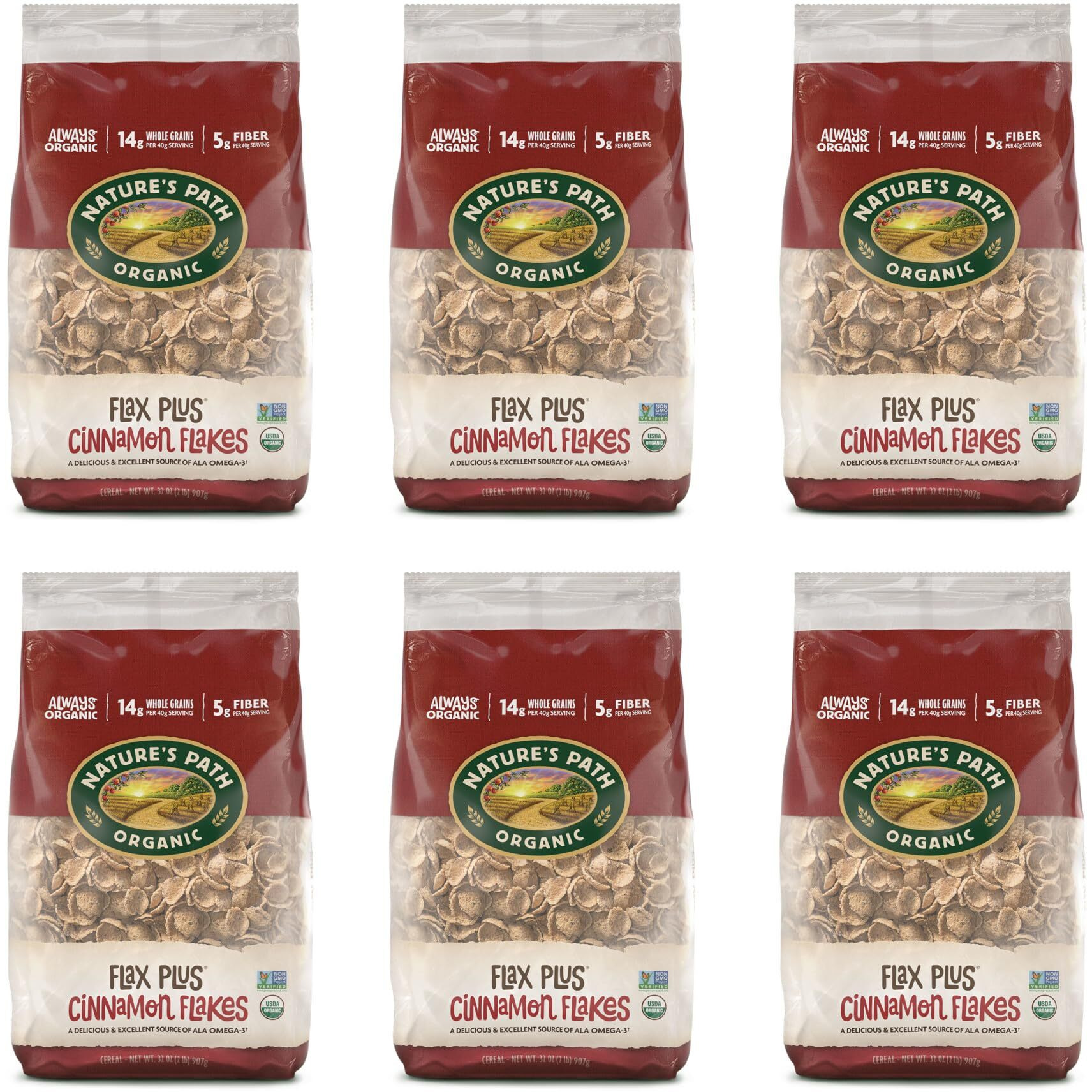 Nature's Path Flax Plus Cinnamon Flakes Cereal, Healthy, Organic, Gluten-Free, 32 Ounce (Pack Of 6)