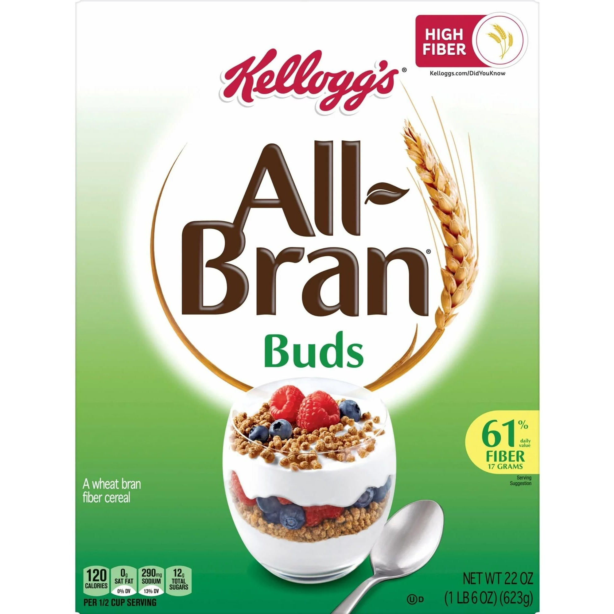 Kellogg's All-Bran Buds Cereal, 22 Ounce Box (Pack Of 2) With By The Cup Cereal Bowl