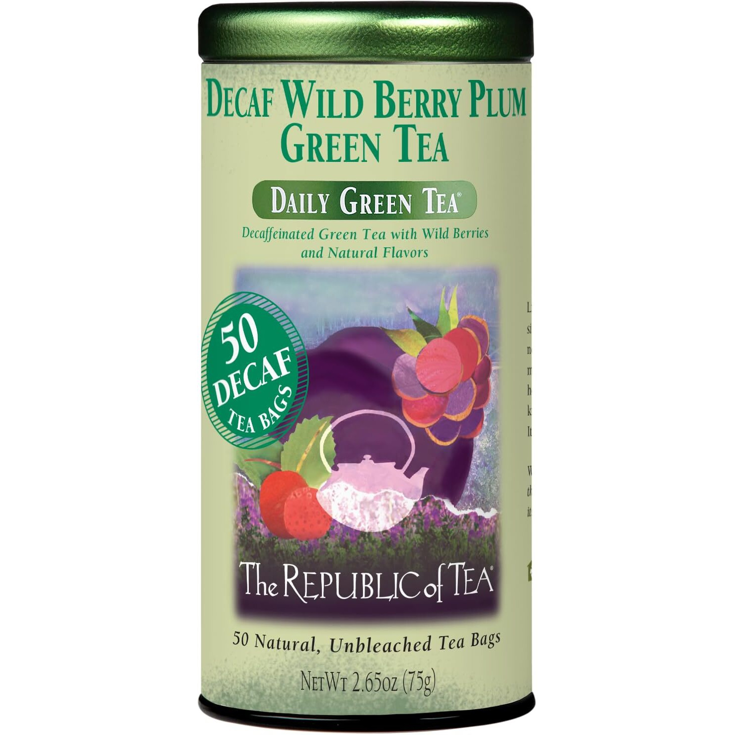 The Republic Of Tea - Decaf Wild Berry Plum Green Tea, 50 Tea Bags, Tin | Fruit Tea | Decaffeinated