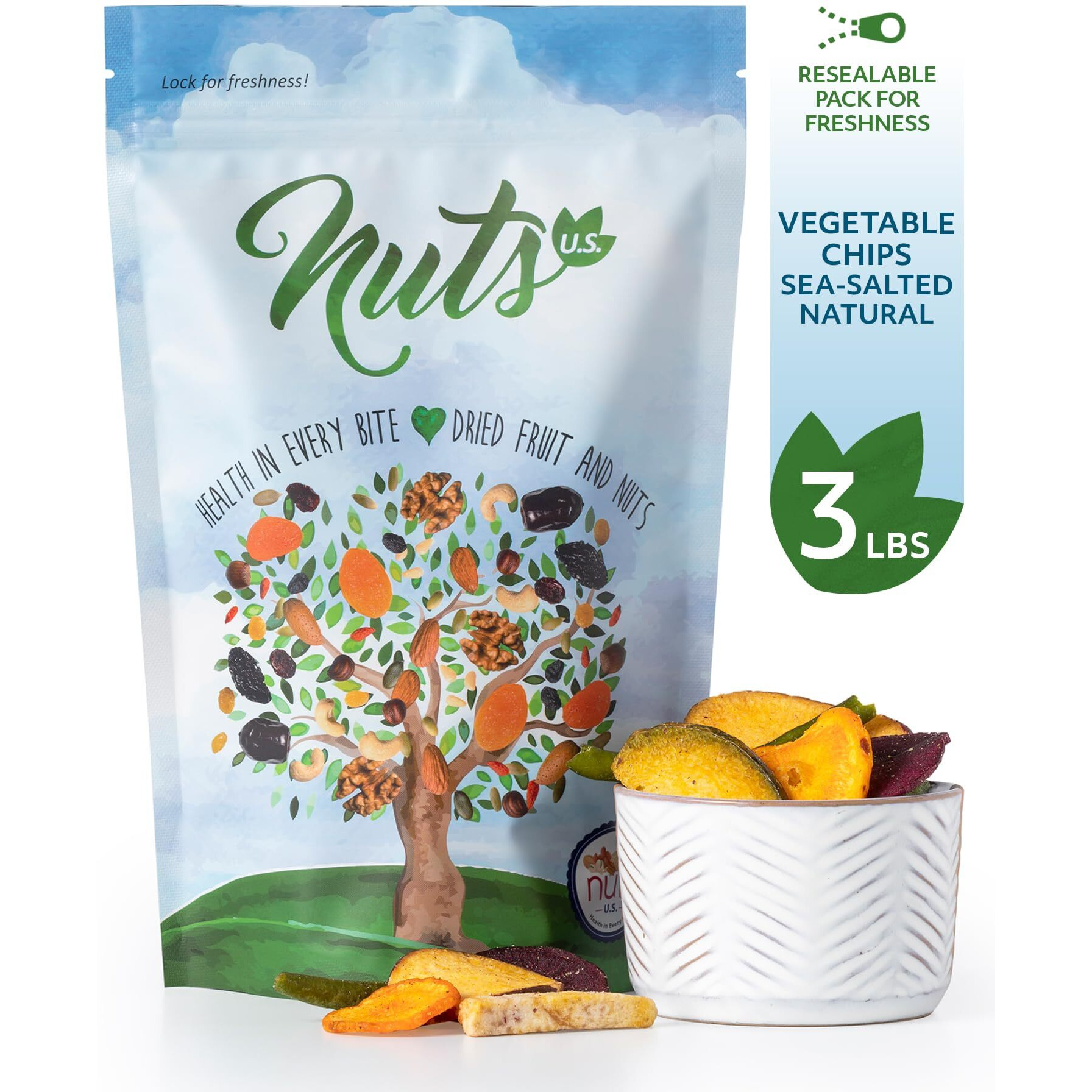 Nuts U.S. - Vegetable Chips | Sea-Salted | All Natural | Delicious And Fresh | Bulk Chips | Packed In A Resealable Bag (Vegetable Chips, 3 Lbs)