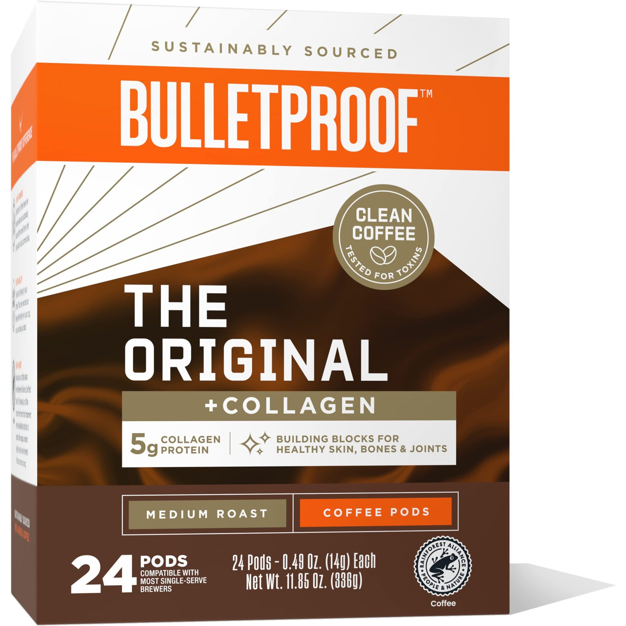 Bulletproof The Original + Collagen Single-Serve Coffee Pods, 24 Count, 100% Arabica Coffee Sourced From Central And South America With Collagen