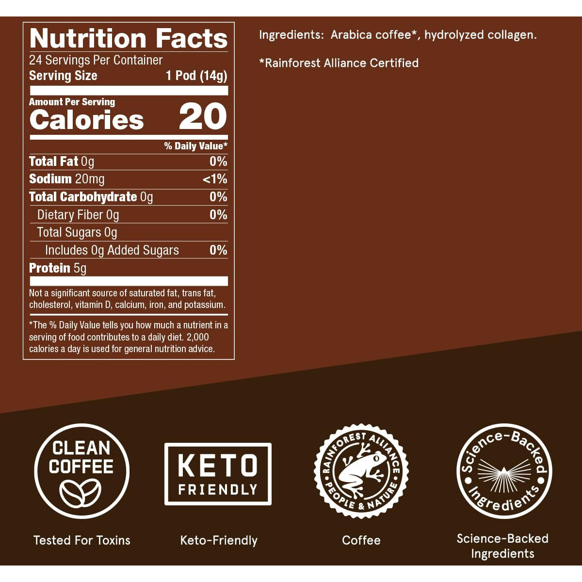 Bulletproof The Original + Collagen Single-Serve Coffee Pods, 24 Count, 100% Arabica Coffee Sourced From Central And South America With Collagen