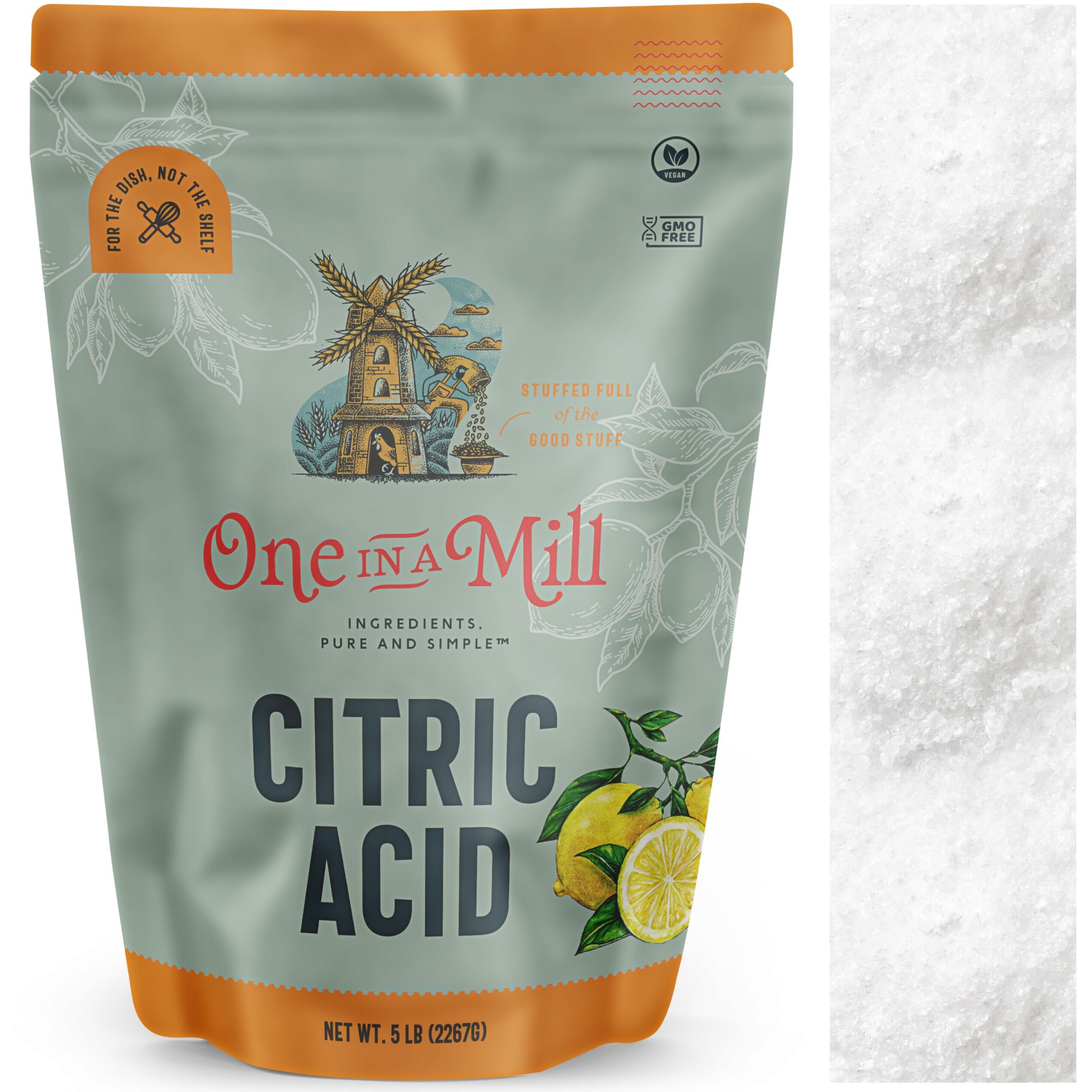 One In A Mill Citric Acid 5Lb | Food Grade Ou Kosher Flavor Enhancer For Cooking, Baking & Canning Preservative | Use For Diy Skincare, Bath Bombs, Water Softener & Cleaning Hard Water Stains