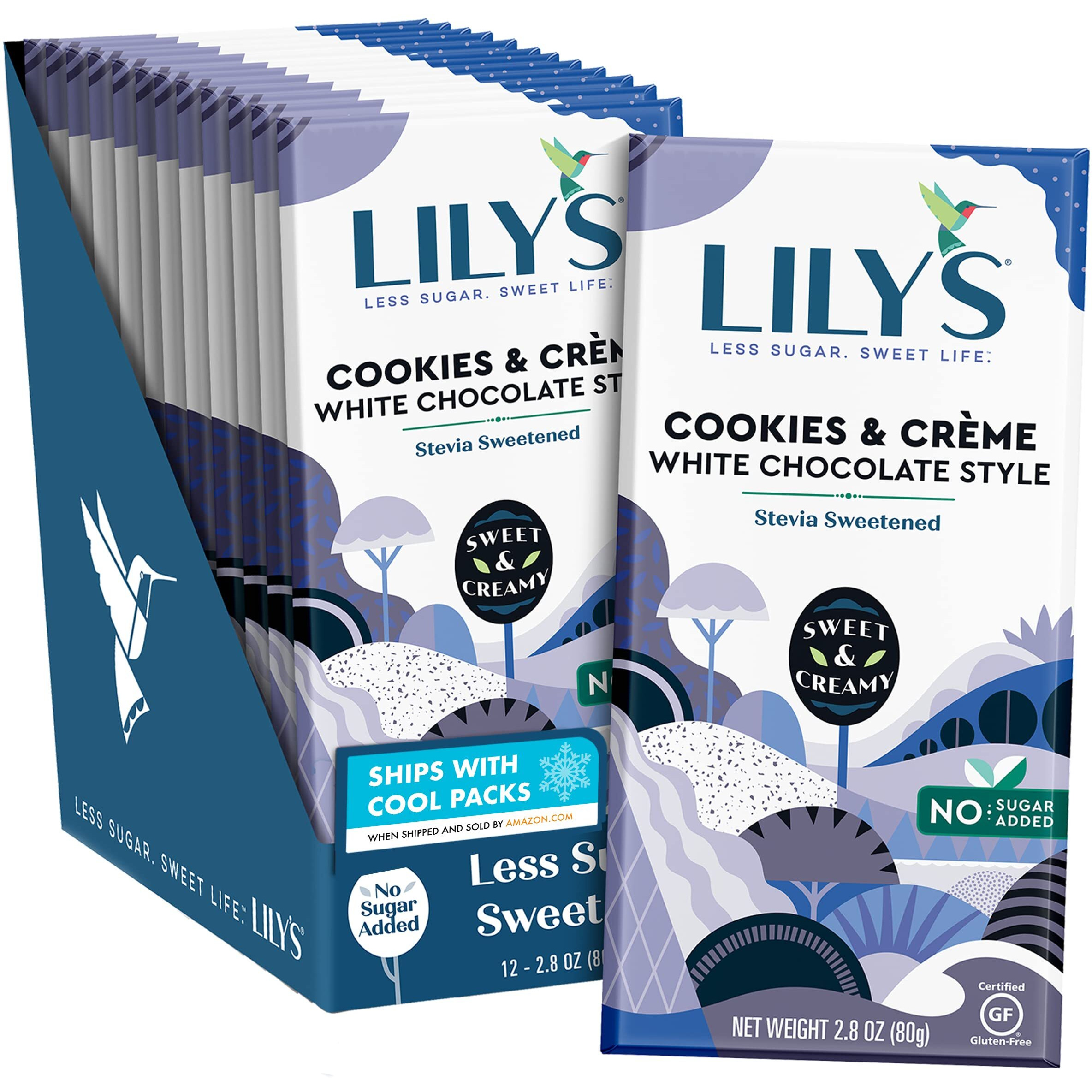 Lily's Cookies And Creme White Chocolate Style No Sugar Added, Sweets Bars, 2.8 Oz (12 Count)