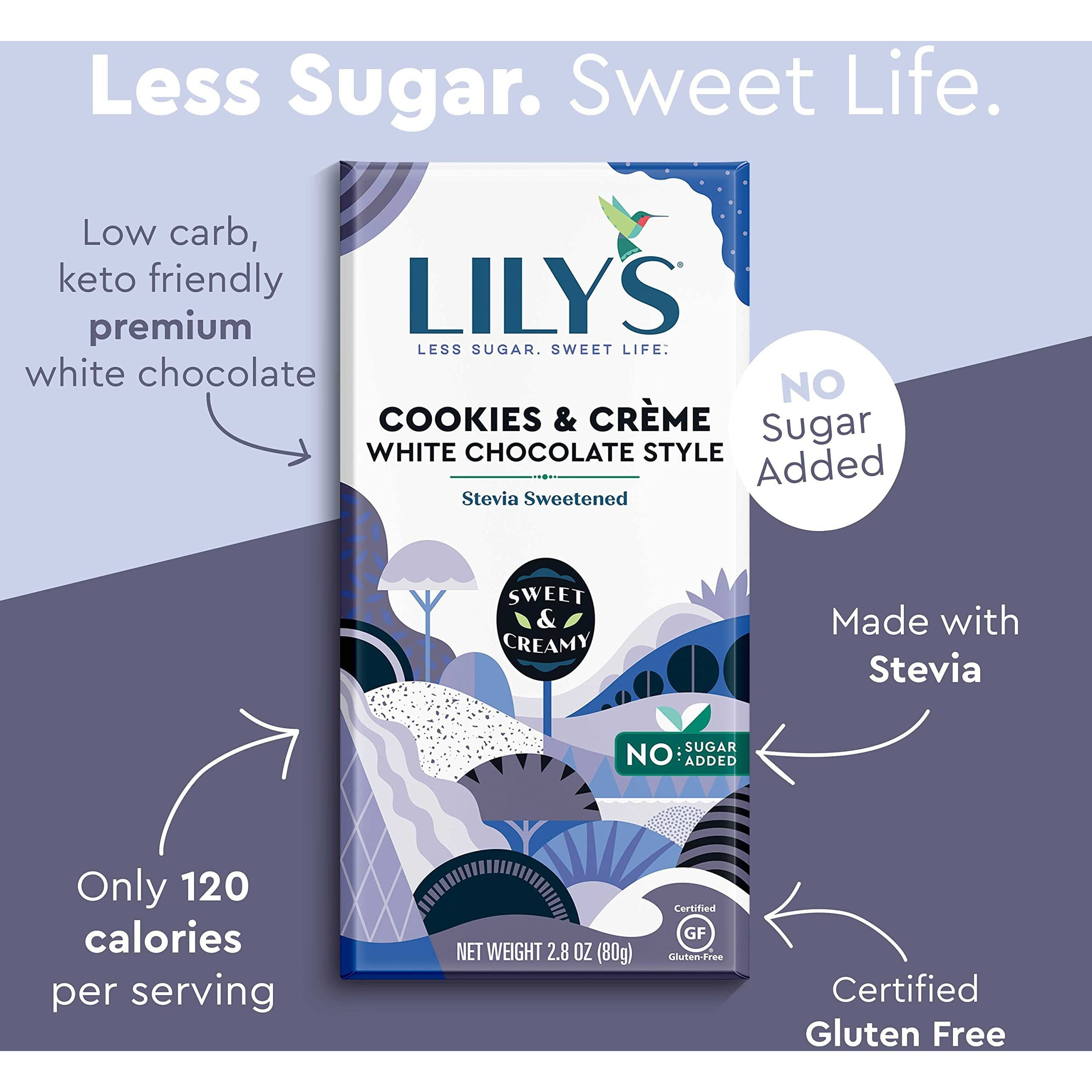 Lily's Cookies And Creme White Chocolate Style No Sugar Added, Sweets Bars, 2.8 Oz (12 Count)
