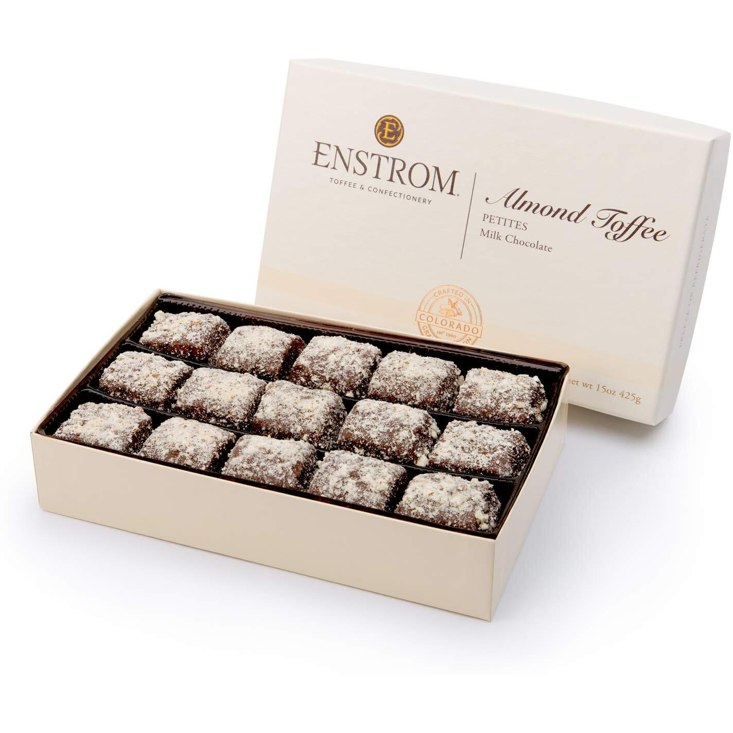 Enstrom Milk Chocolate Almond Toffee Petites 15Oz Box | Bite-Size | Gluten Free | Kosher Dairy | All Natural