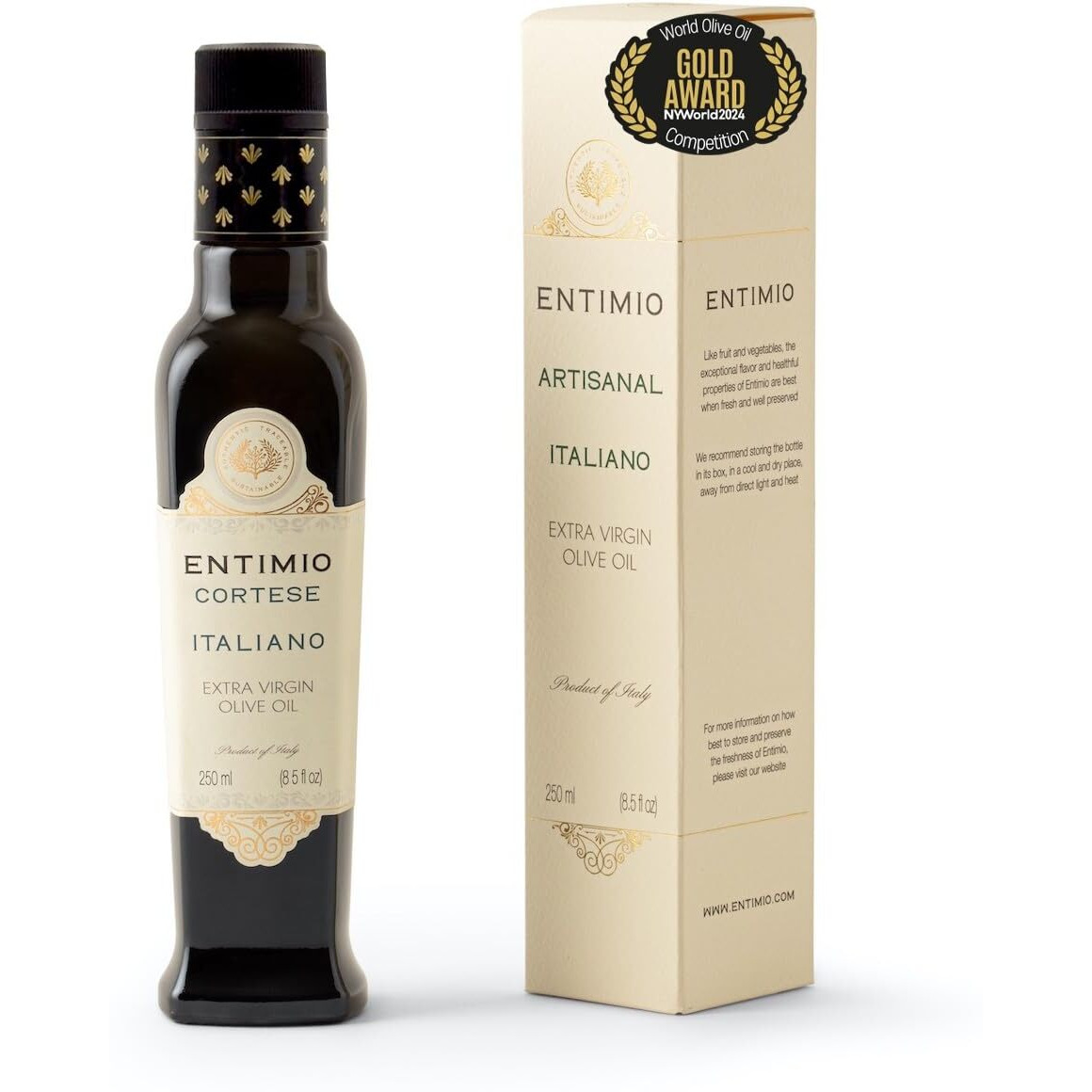 Entimio Cortese - Tuscany Medium Extra Virgin Olive Oil Organic, Italian Olive Oil From Italy, 2024 Gold Award Winner, 400+ Mg/Kg Polyphenol Rich Olive Oil - Early Harvest, Cold Pressed - 8.5 Fl Oz