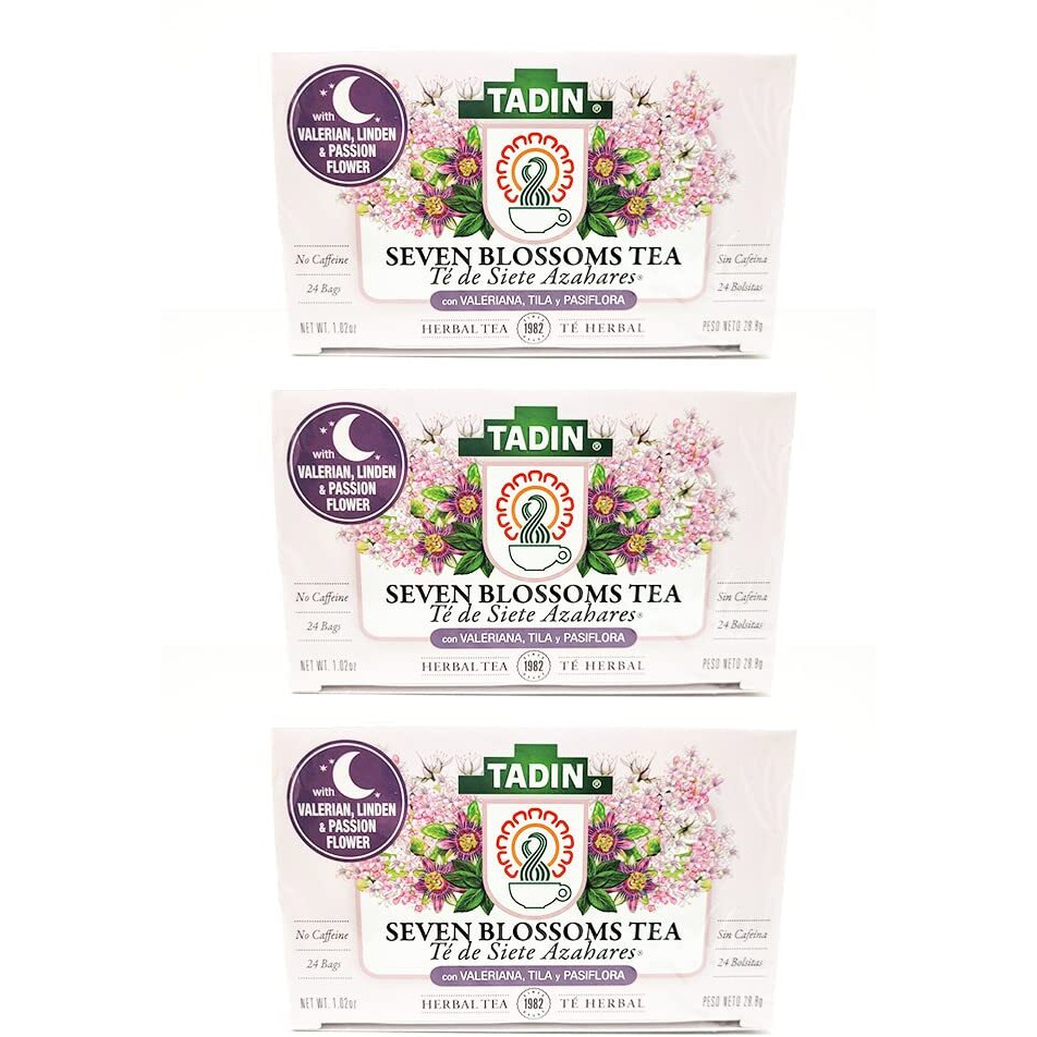 Tadin Herbal Tea Siete Azahares / Seven Blossoms. Calming, Soothing & Caffeine Free Blend. 24 Bags. 1.01 Oz - Pack Of 3