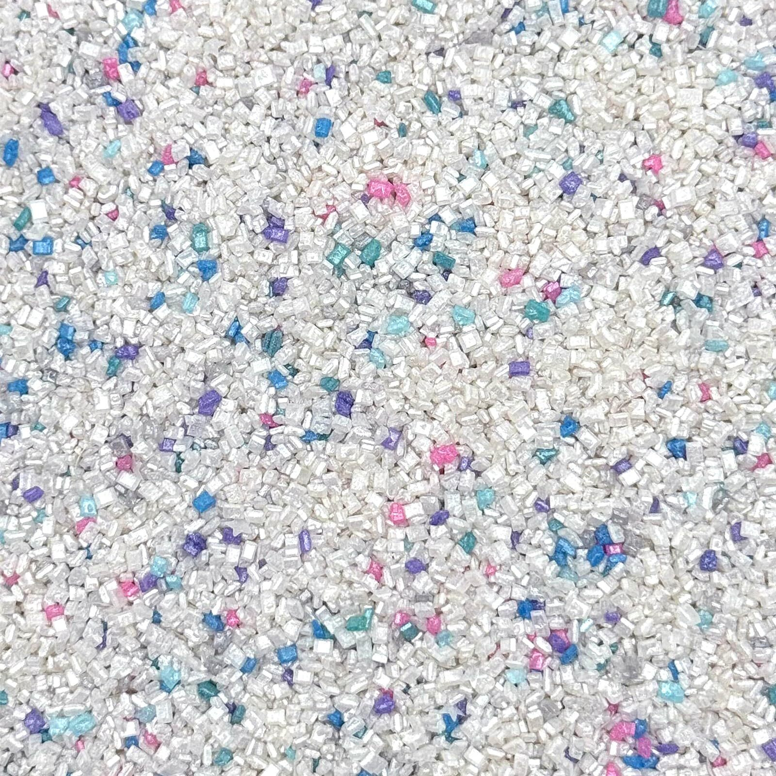 Fancy Sprinkles Unicorn Breath Fancy Sugar Pearlescent White Sugar Crystals Flecked With Blue, Purple, Pink, And Teal Sugars, And Silver Mini Edible Glitter Stars (0.5C)