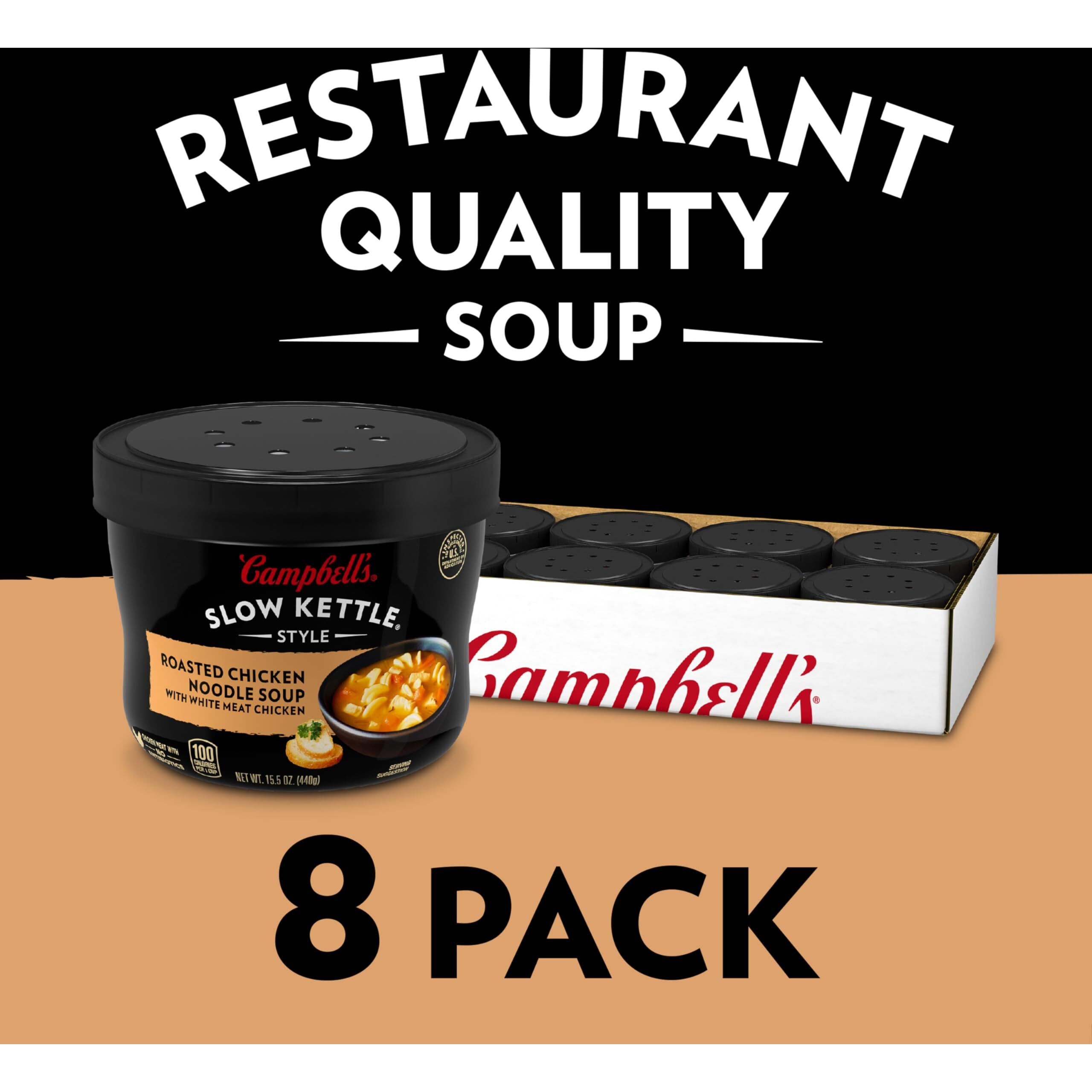 Campbell's Slow Kettle Style Roasted Chicken Noodle Soup With White Meat Chicken, 15.5 Oz. Tub (Case Of 8)