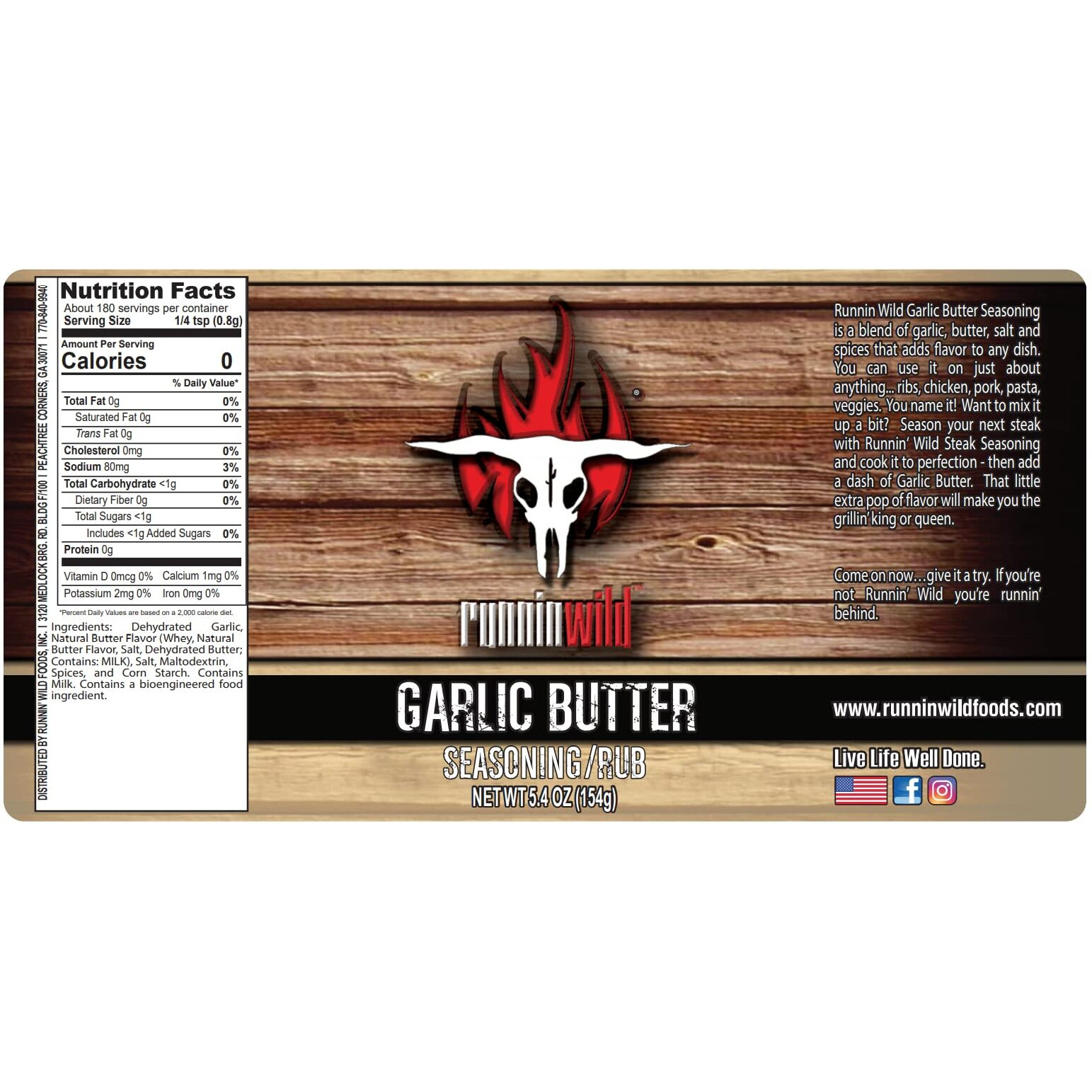 Gourmet Garlic Butter Seasoning | No Artificial Flavors And No Msg Added | Premium Spice For Ribs, Chicken, Pork, Pasta, Just About Anything | Runnin Wild Foods, 5.4 Ounces