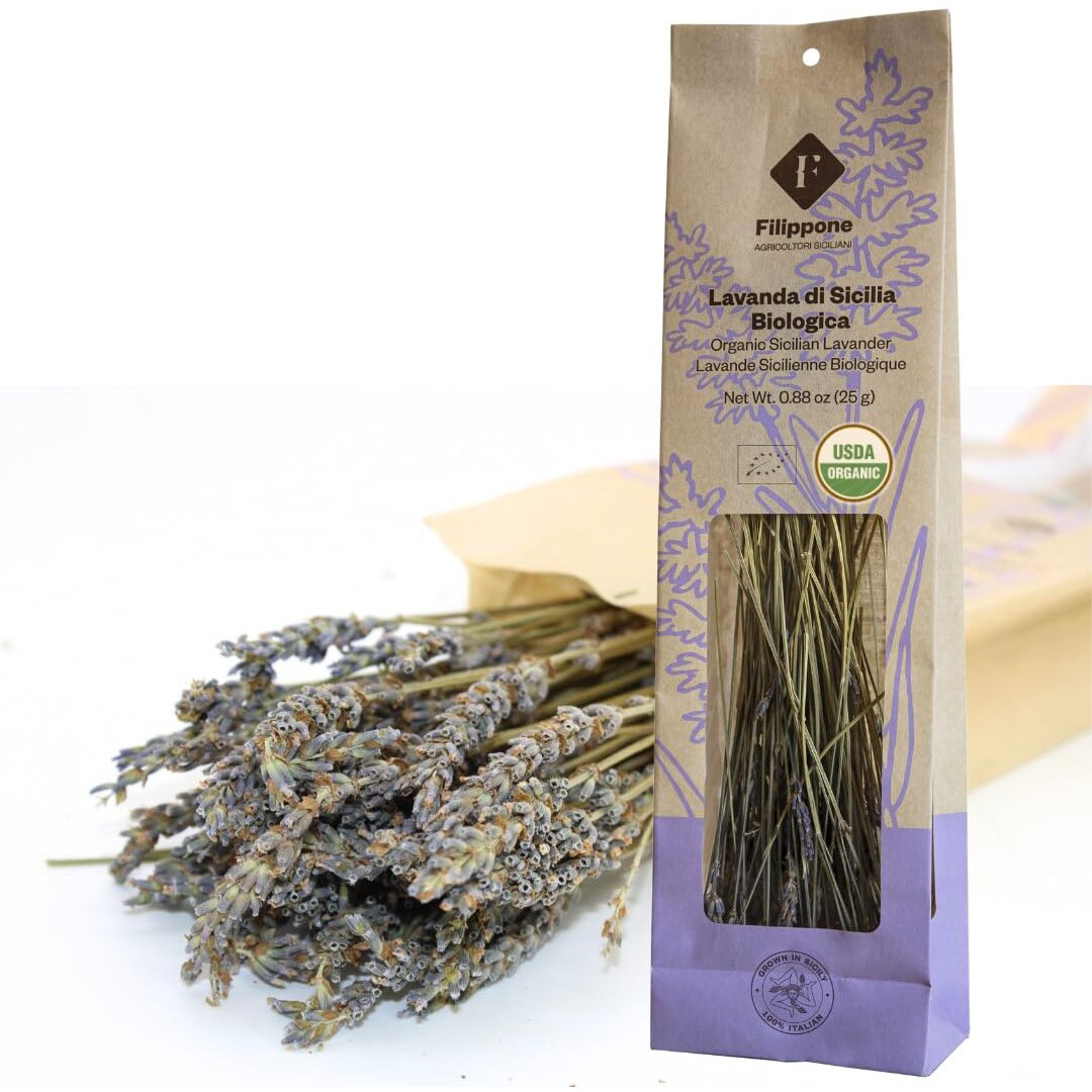 Filippone Organic Dried Lavender Bunch 25 G (0.88 Oz), Freshly Grown In The Mountains Of Sicily, Culinary Lavender, Italian Dried Lavender Branches, Herb, Spices, Certified Usda Organic
