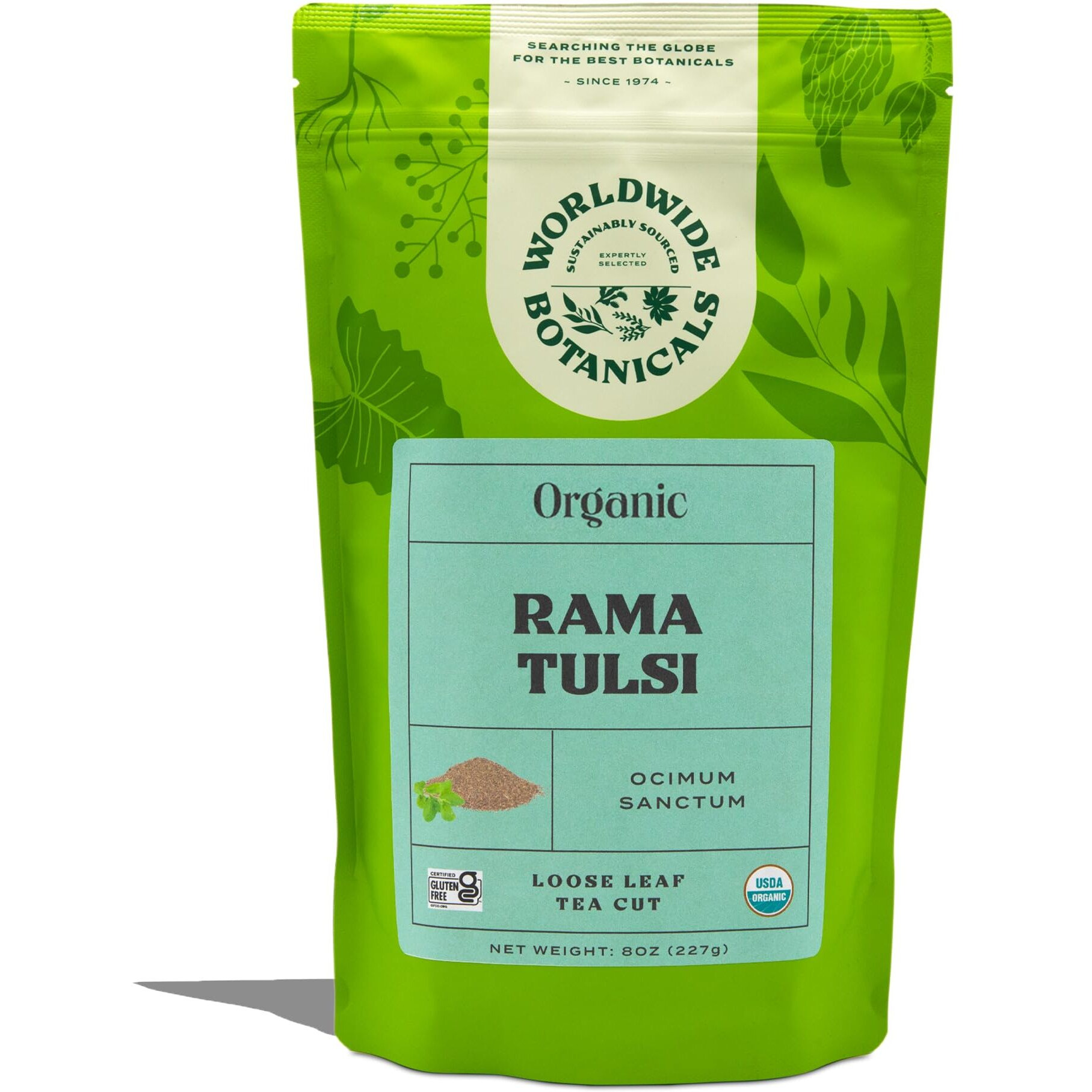 Worldwide Botanicals Organic Holy Basil Tea - Tulsi Rama - Loose Leaf Premium Herbal Tea, 100% Pure Tulsi Holy Basil, Fair Trade, Adaptogenic Tea, Kosher, 8 Ounces