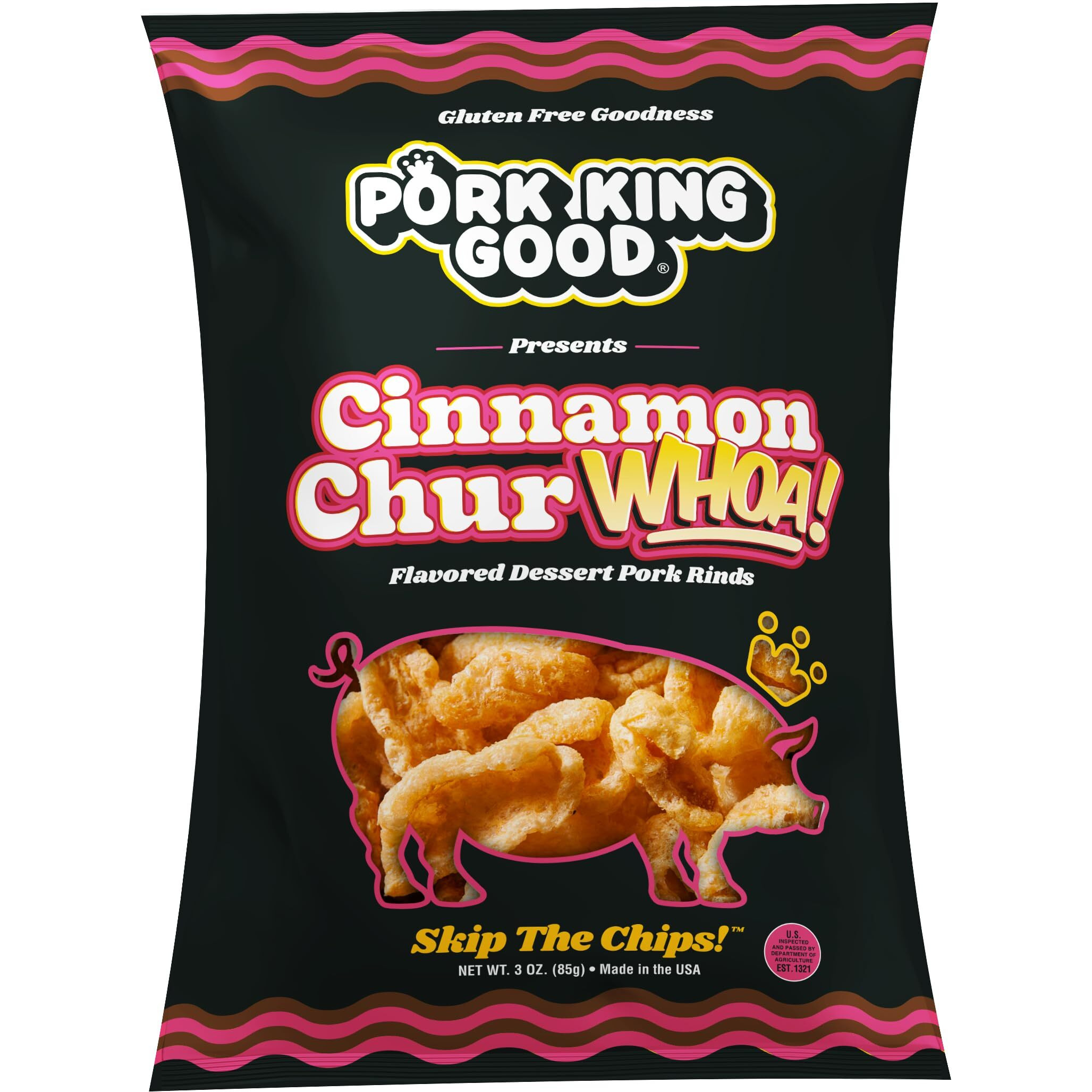 Pork King Good Cinnamon Churwhoa 3 Oz Dessert Flavored Pork Rinds - (4 Pack) Sweet And Salty, Gluten Free Snacks