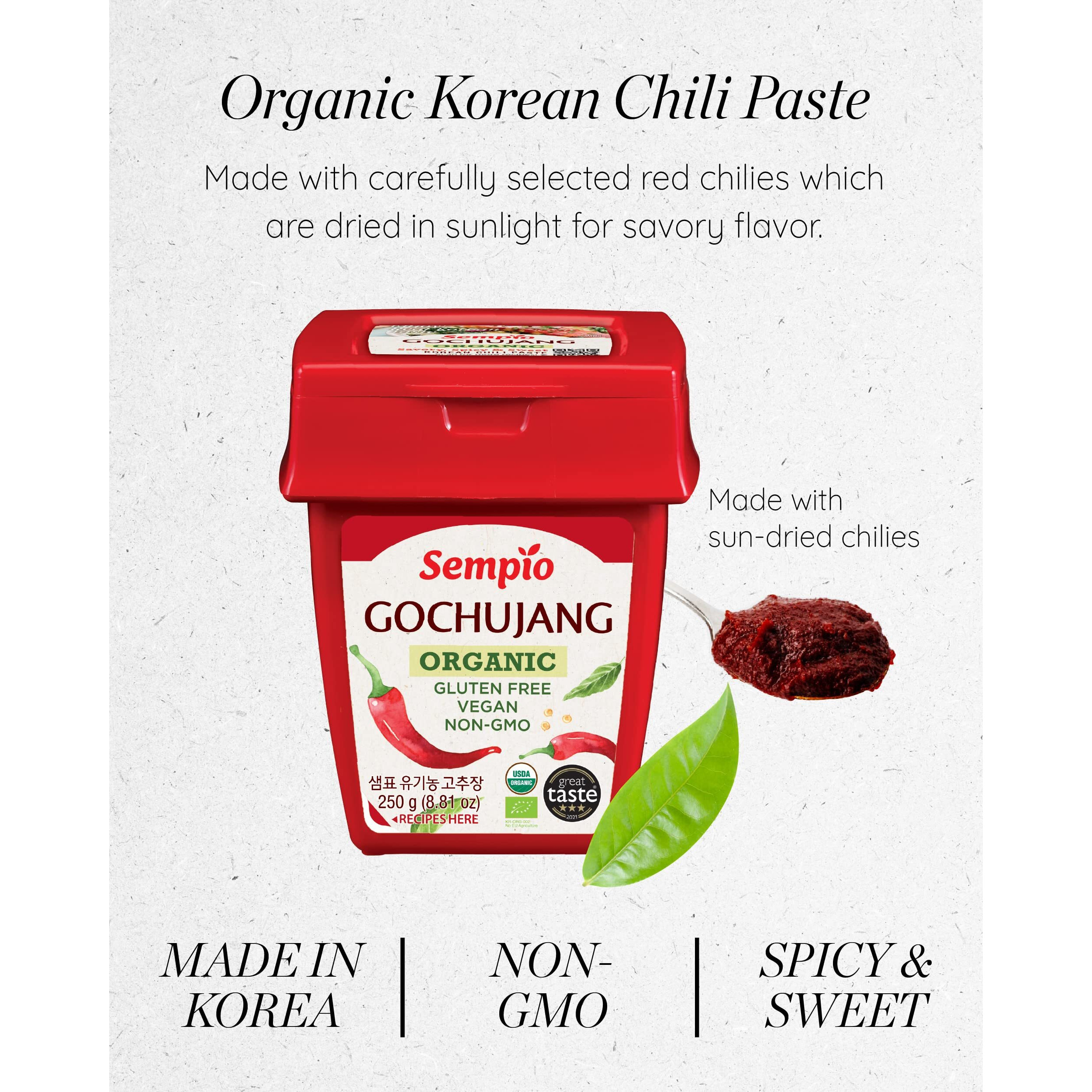 Sempio Organic Gochujang (8.8Oz) - Korean Chili Paste, Sweet, Savory & Spicy. Premium Red Pepper Sauce For Tteokbokki, Korean Food. Vegan, Non-Gmo.