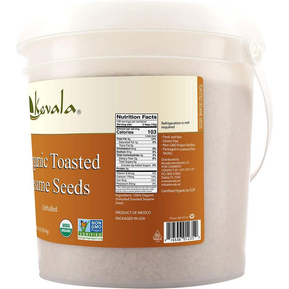 Kevala Organic Toasted Sesame Seeds, Unhulled, 4 Lb