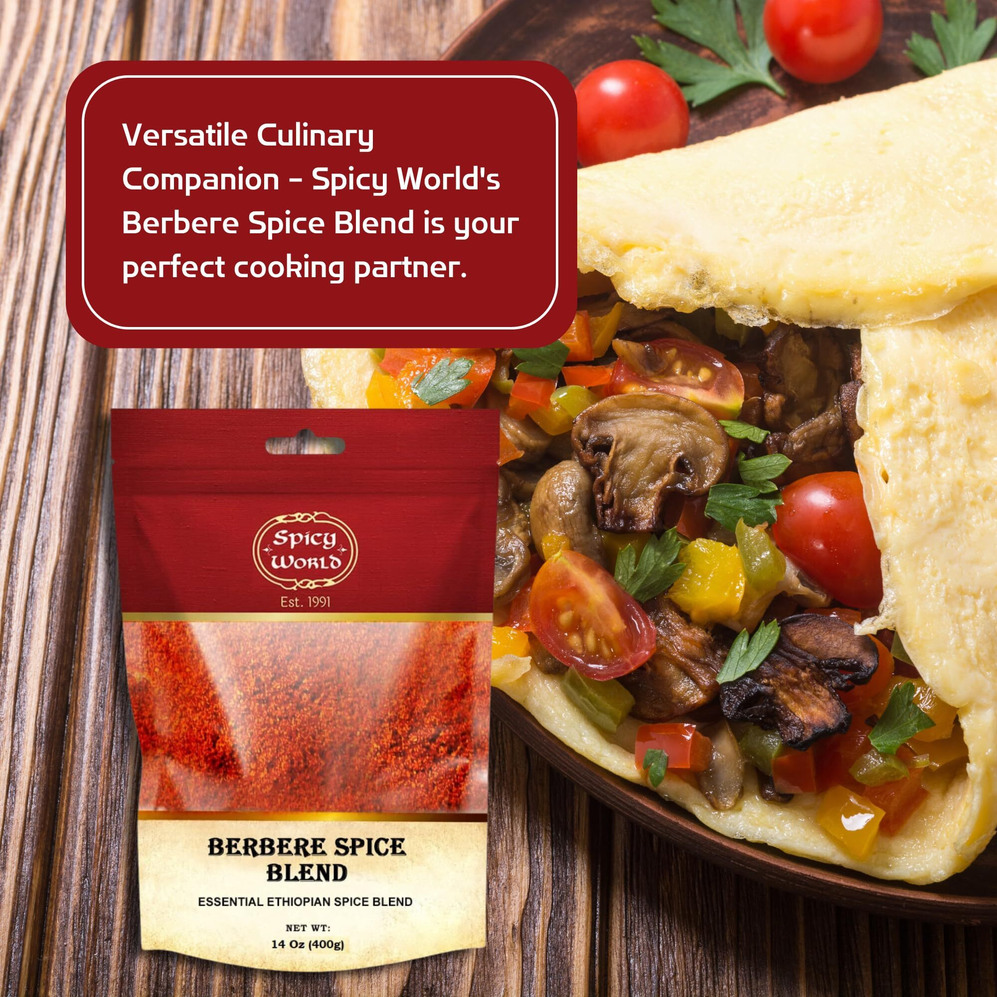 Spicy World Berbere Spice Blend | Authentic Ethiopian Seasoning Hand-Blended | Rich 14-Spice Mix For Flavorful Dishes (14 Oz)