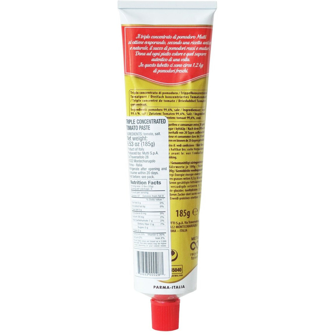 Mutti Triple Concentrated Tomato Paste (Triplo Concentrato), 6.5 Oz. Tube |2 Pack | Italys 1 Brand Of Tomatoes | Tube Tomato Paste | Vegan Friendly & Gluten Free | No Additives Or  Preservatives