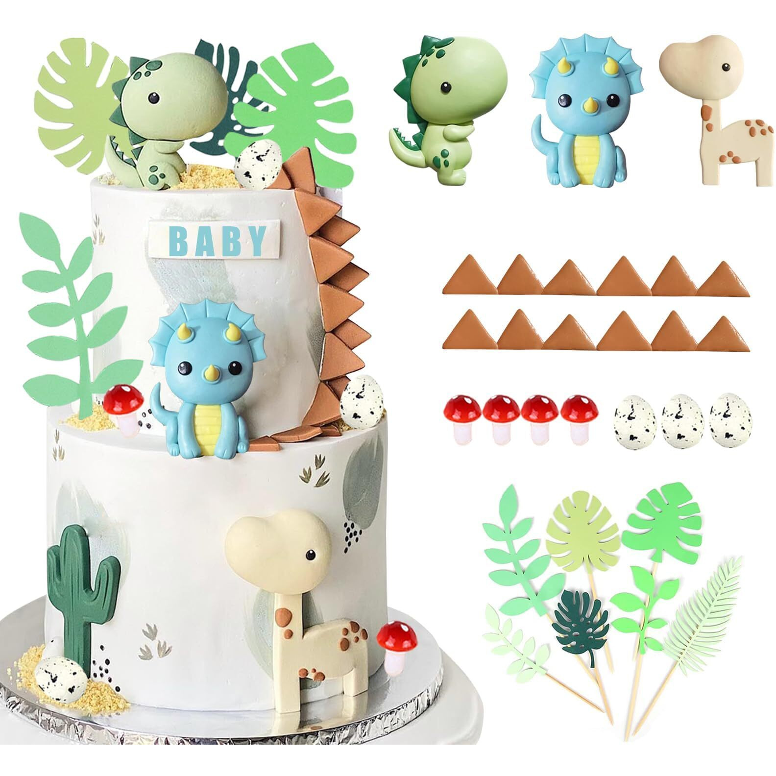 Baby Dinosaur Cake Toppers Dinosaur Cake Decorations Dinosaur Birthday Cake Toppers For Baby Shower Boy Girl Birthday Dinosaur Themed Party Supplies (21 Pcs)
