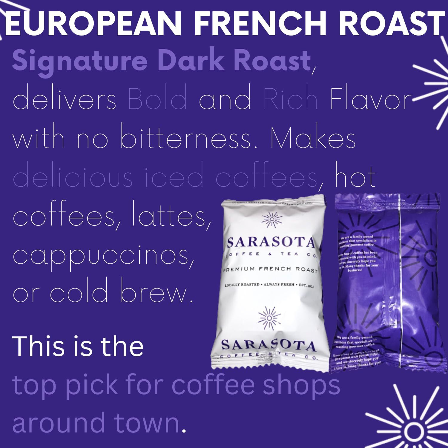 Coffee Packets, European French Roast, Dark Roast Coffee Packs, Single Pot Individual Coffee Packets, Coffee Singles Packets For 12 Cup Coffee Maker, (2 Ounce, Pack Of 36)