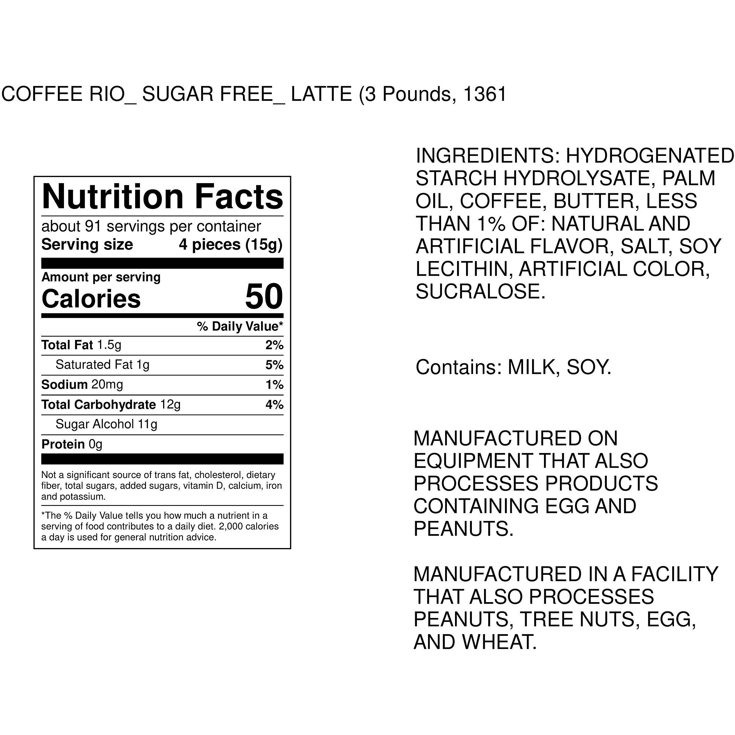 Coffee Rio Sugar-Free Coffee Bulk Candy, 3 Pound Bag Individually Wrapped Sugar-Free Coffee Candy, Kosher Candy (Sugar-Free Latte)