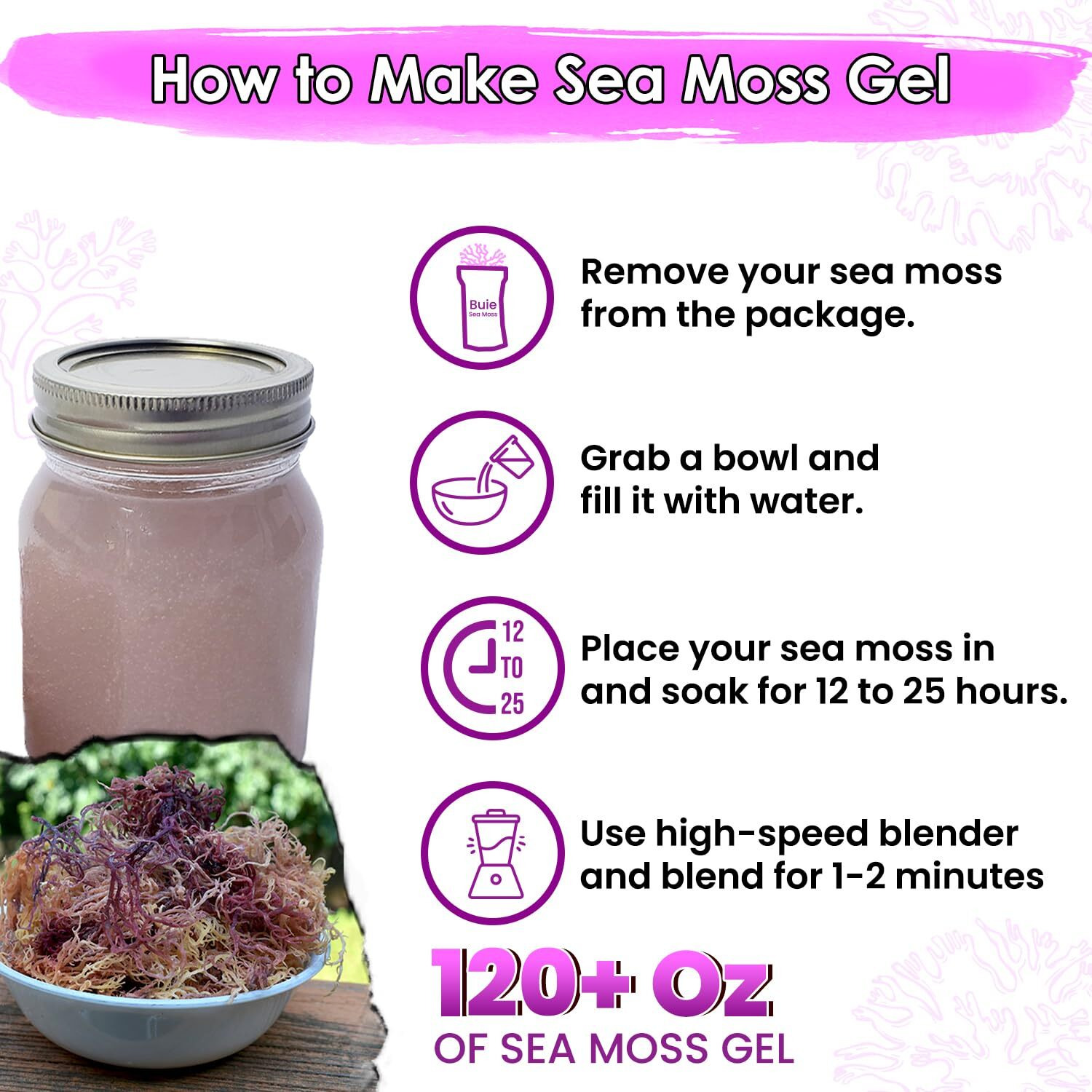 Buie Holistic Herbs Purple Irish Sea Moss, Pure Wildcrafted, Nutrient-Rich, Dr. Sebi Inspired - Makes 120+ Oz Gel | Pure & Natural Raw Purple Irish Sun - Dried Sea Moss For Health & Wellness / 8 Oz